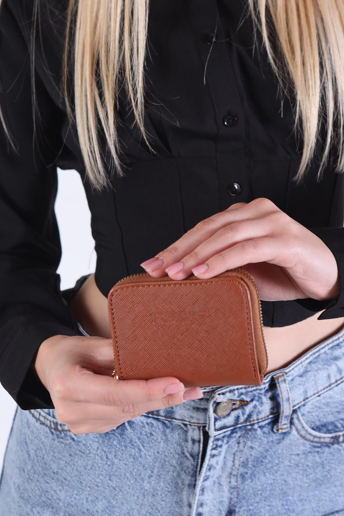 024 Fermuarlı Mini Cüzdan Taba 