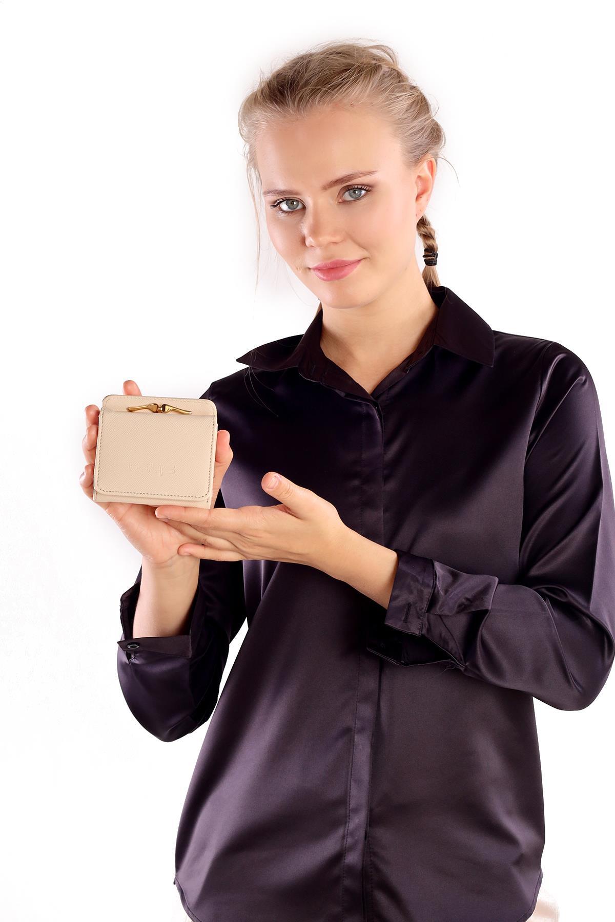 026 Klasik Mini Cüzdan Krem 