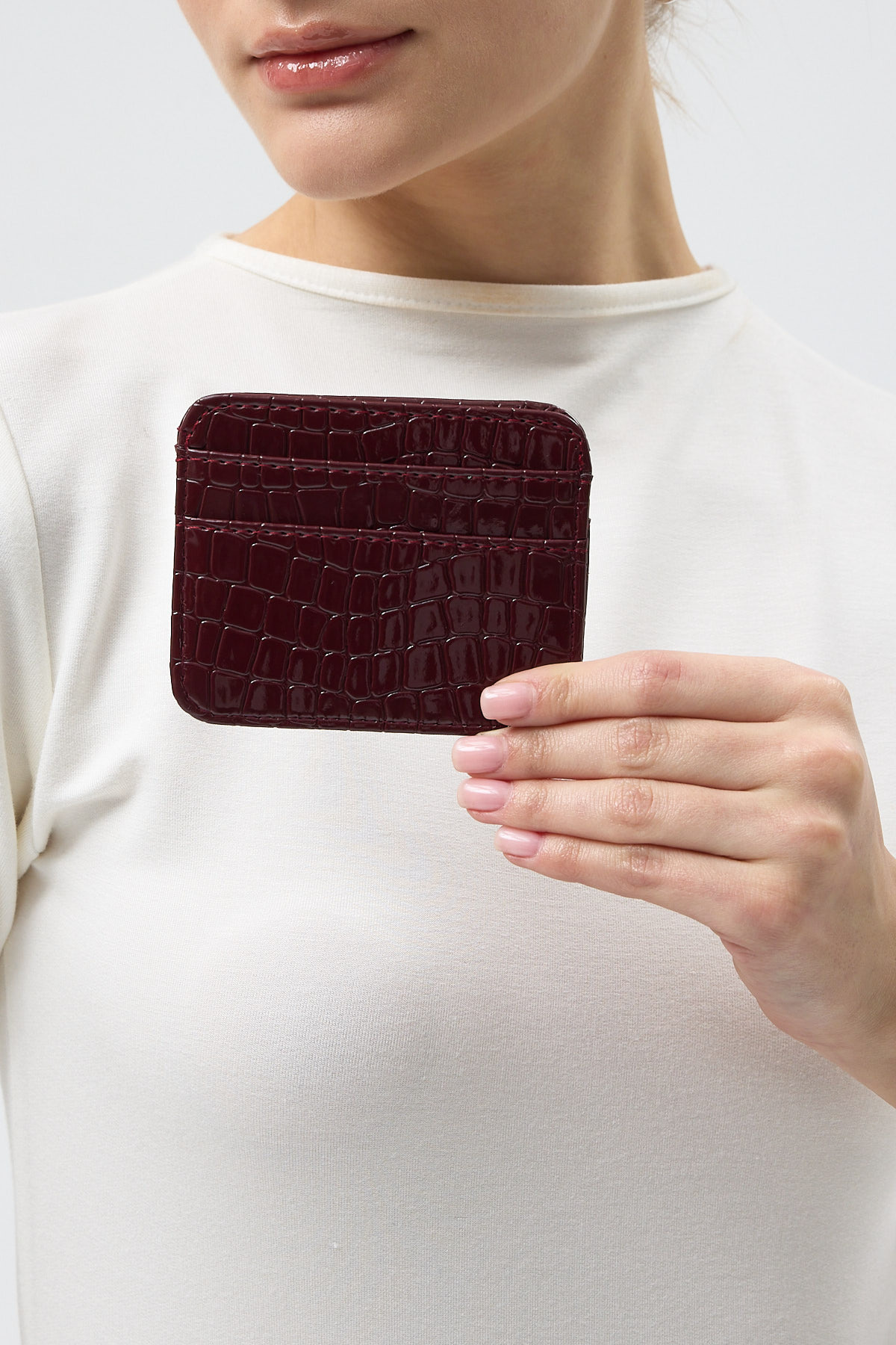 Bordo Desenli Deri Görünümlü Kartlık Cüzdan TCR-028 - 3