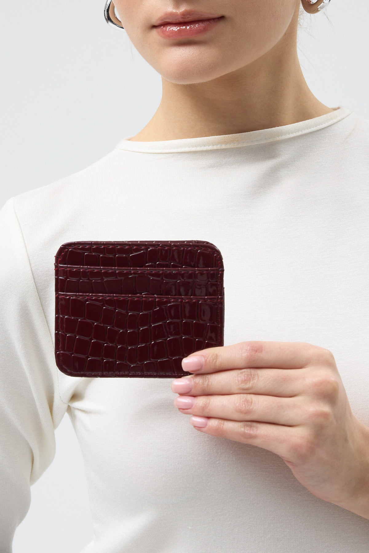 Bordo Desenli Deri Görünümlü Kartlık Cüzdan TCR-028 - 4