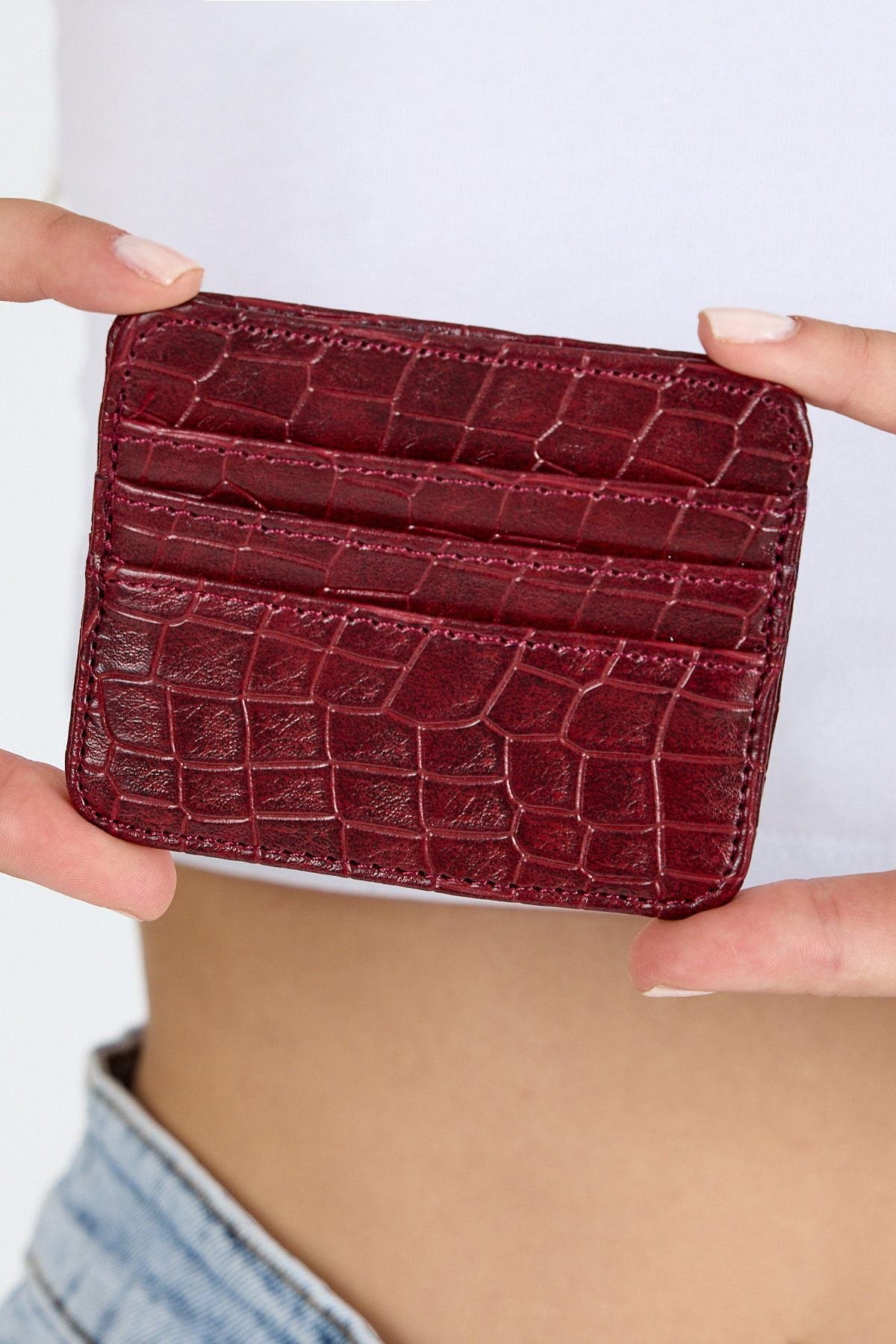 Bordo Deri Görünümlü Kartlık Cüzdan 028 - 1