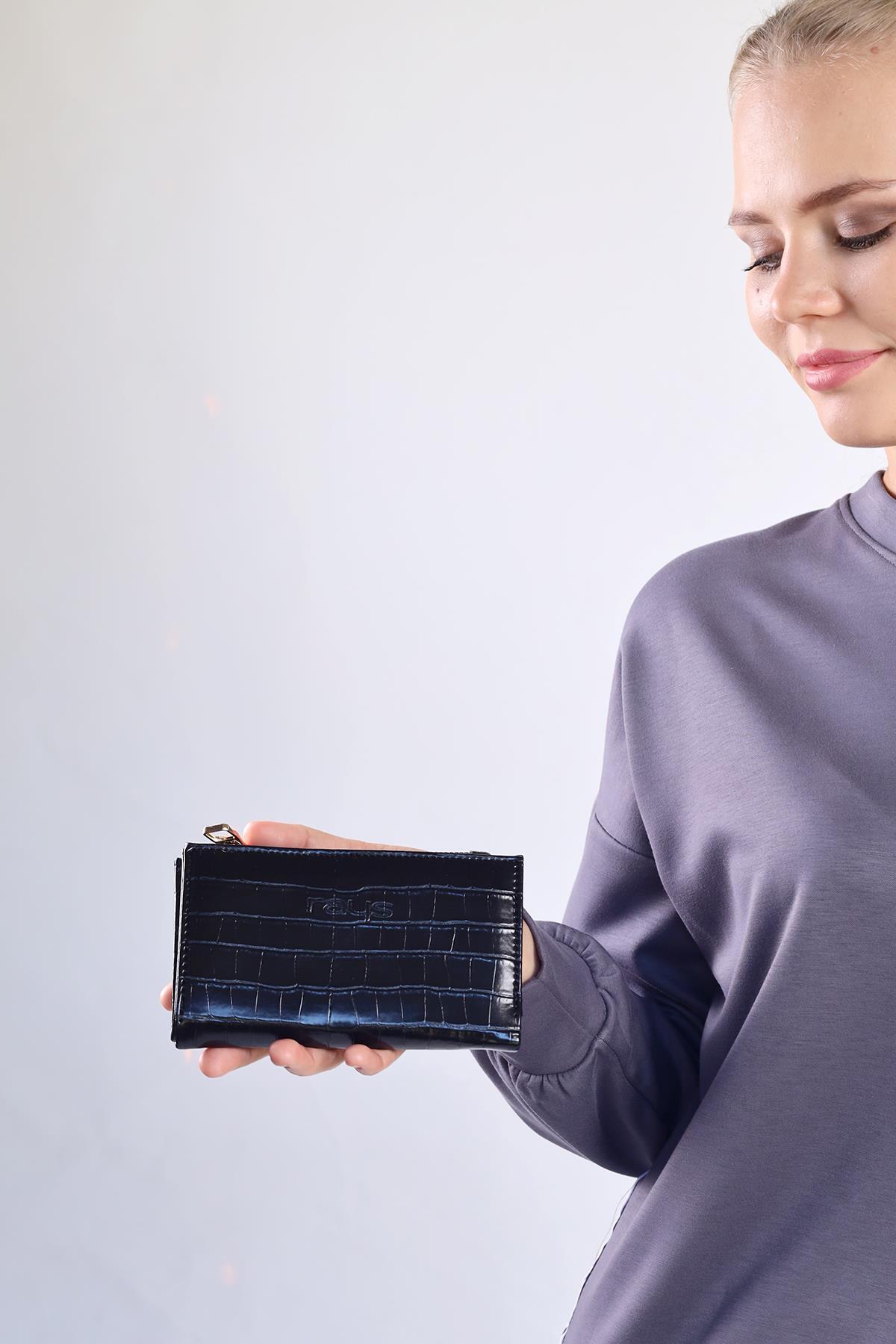 Siyah Fermuarlı Croko Cüzdan 032 