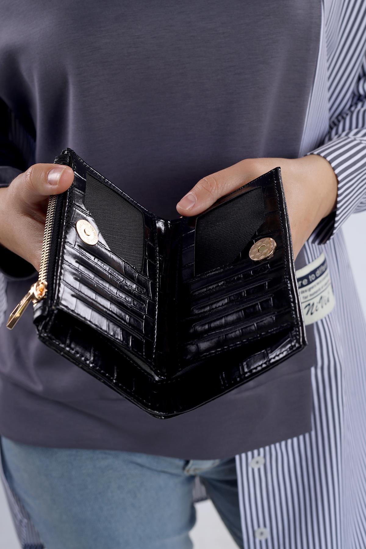 Siyah Fermuarlı Croko Cüzdan 032 - 4