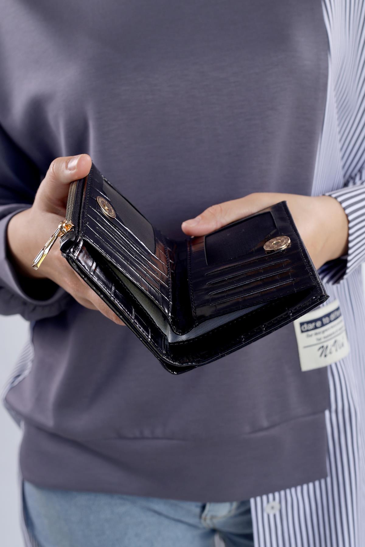 Siyah Fermuarlı Croko Cüzdan 032 - 7