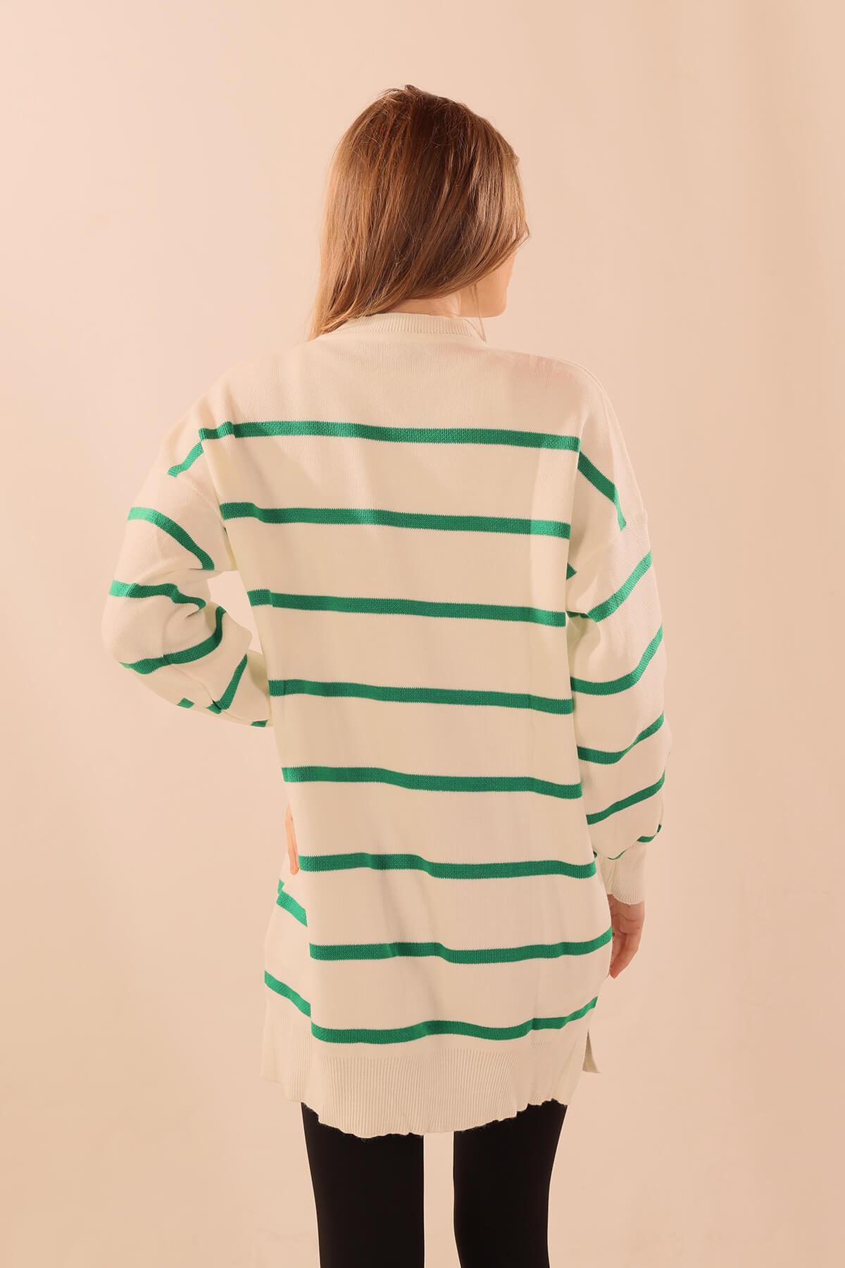 Benetton Yeşili Bisiklet Yaka Balon Kol Kazak 033 - 5