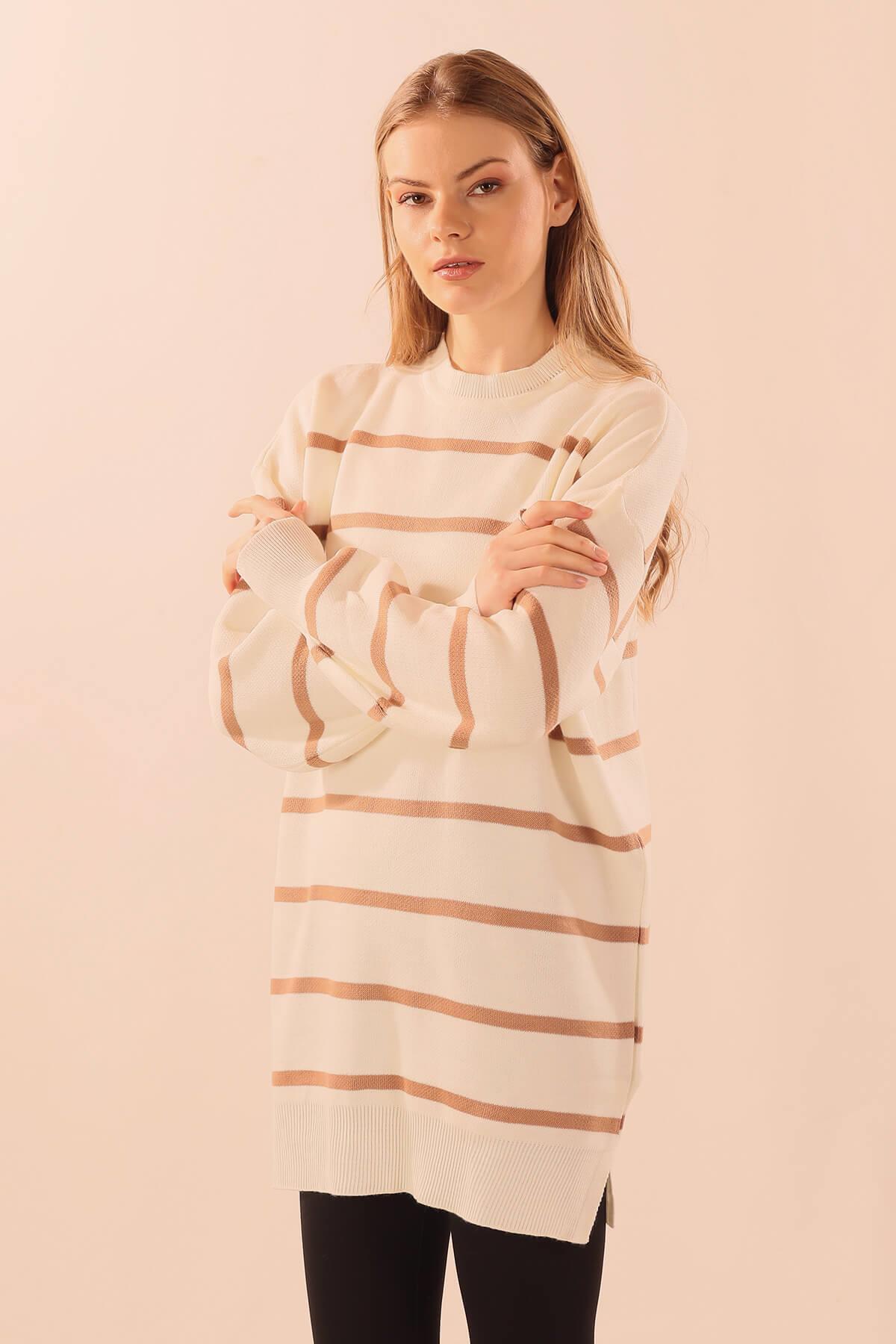 033 Bisiklet Yaka Balon Kol Tunik Bisküvi - 3