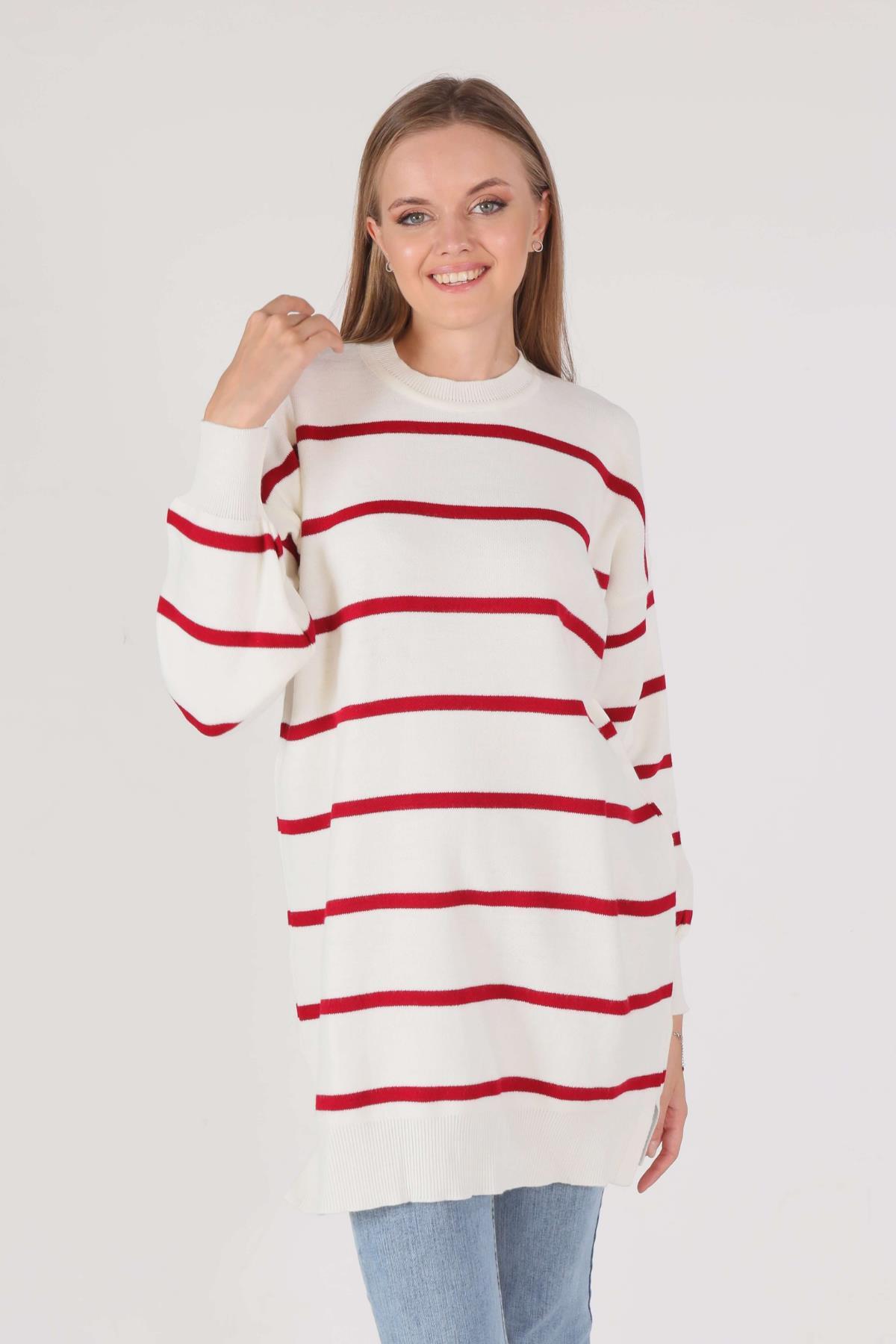 Kırmızı Bisiklet Yaka Balon Kol Kazak 033 - 1