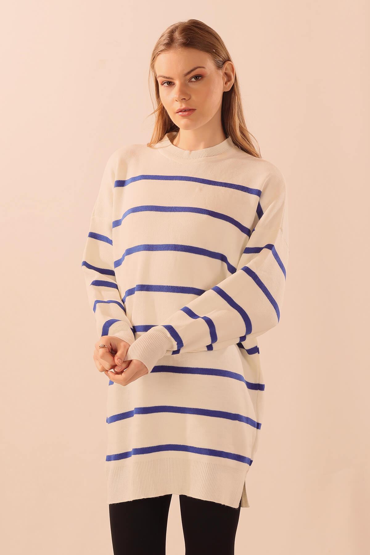 033 Bisiklet Yaka Balon Kol Tunik Saks 