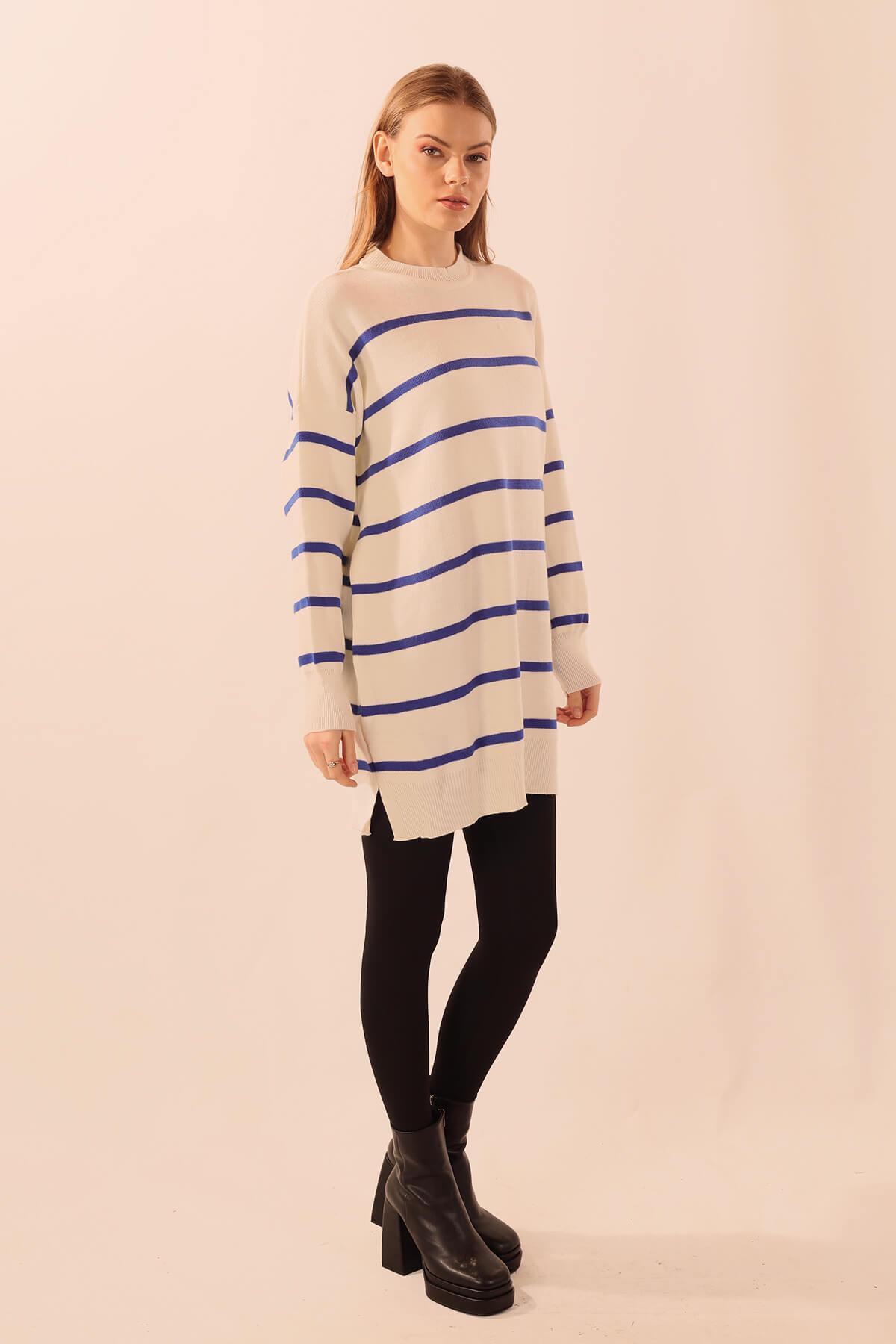 033 Bisiklet Yaka Balon Kol Tunik Saks - 2