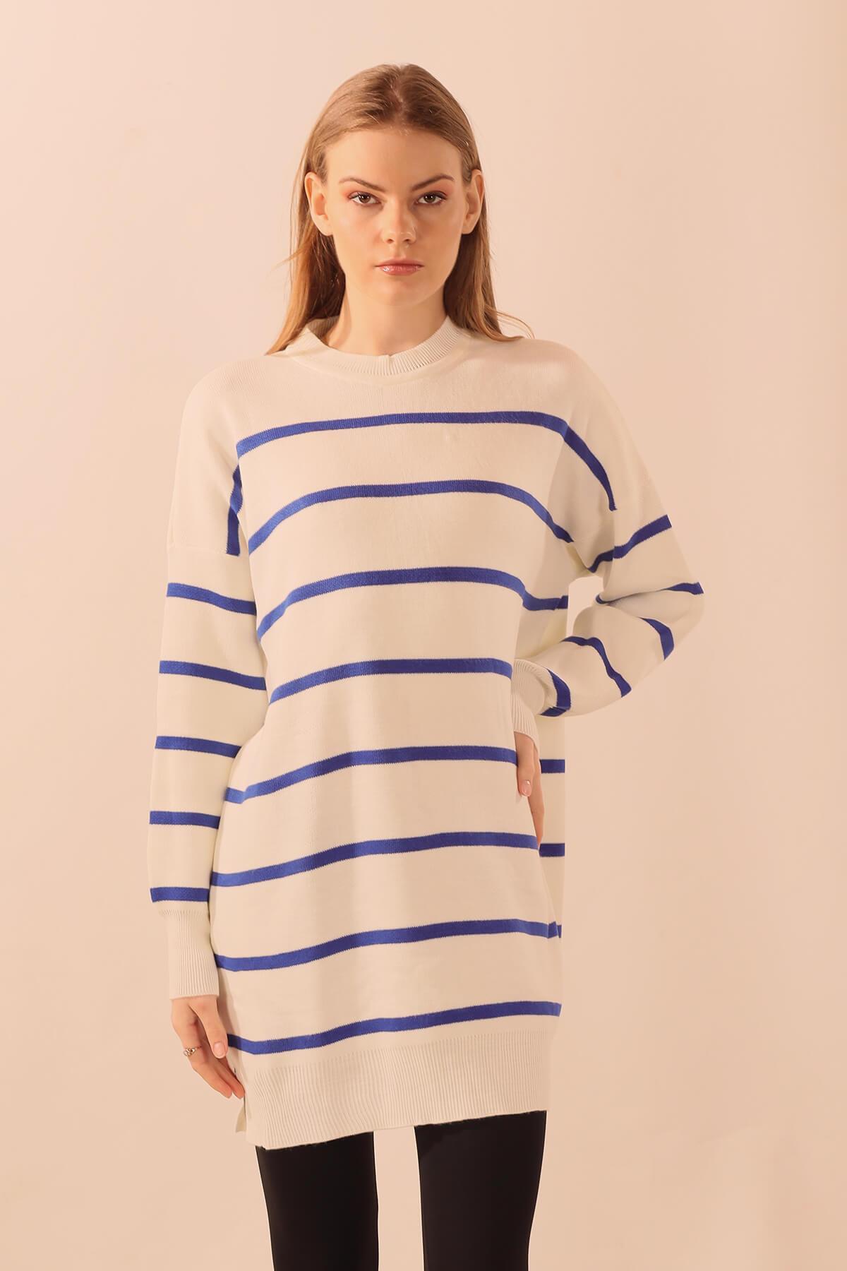 033 Bisiklet Yaka Balon Kol Tunik Saks - 3