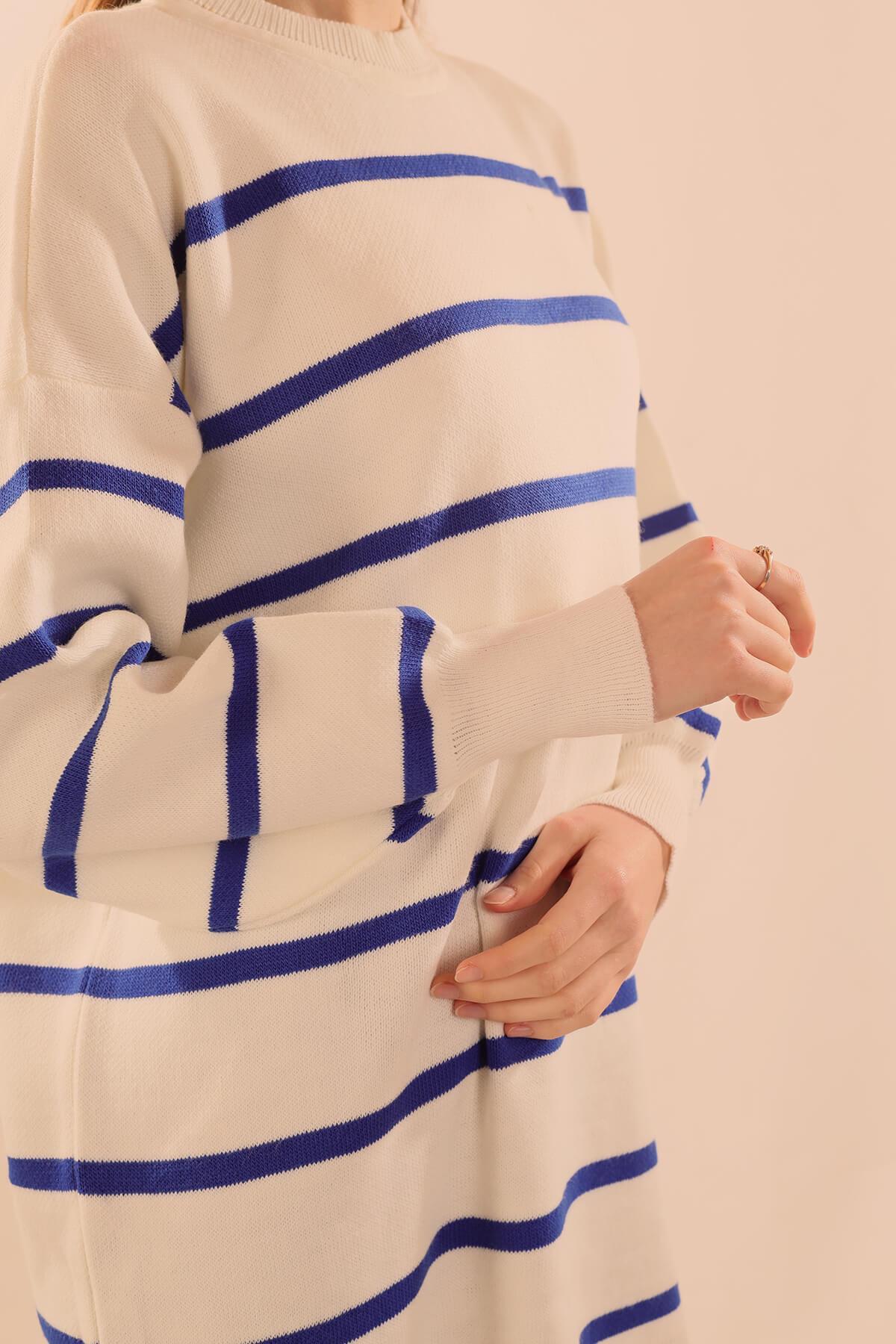 033 Bisiklet Yaka Balon Kol Tunik Saks - 6