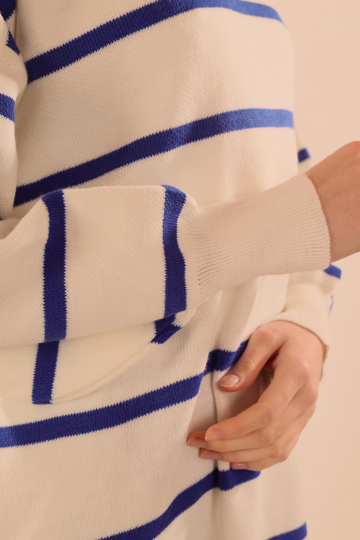 033 Bisiklet Yaka Balon Kol Tunik Saks - 7