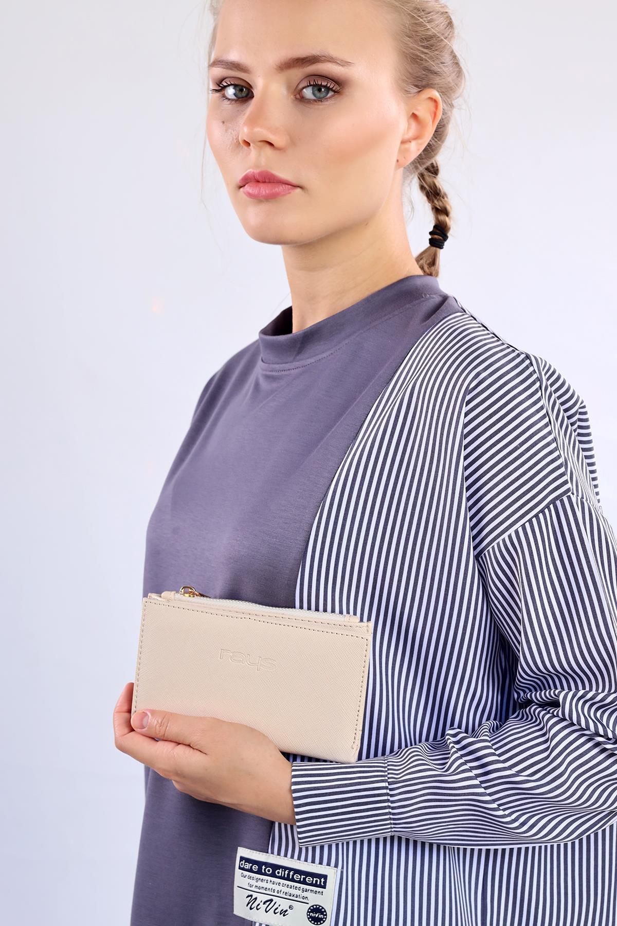 Krem Çıtçıtlı Fermuarlı Cüzdan 033 - 1