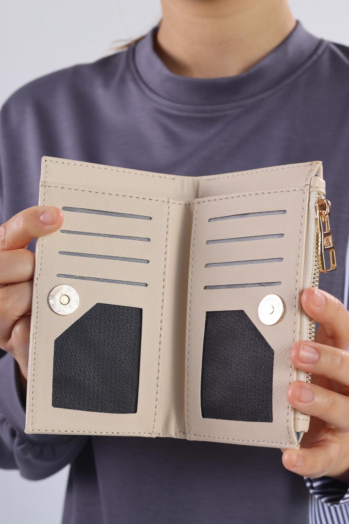 Krem Çıtçıtlı Fermuarlı Cüzdan 033 - 3