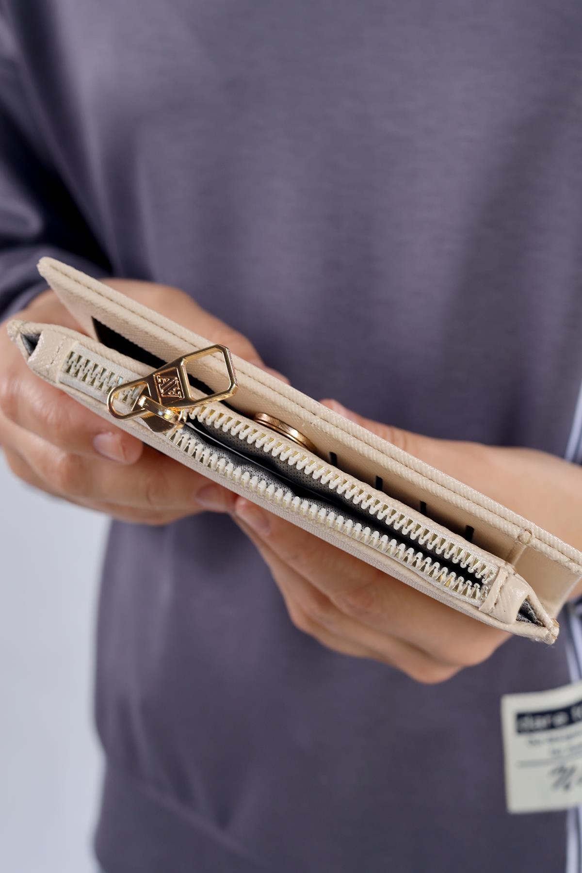 Krem Çıtçıtlı Fermuarlı Cüzdan 033 - 4