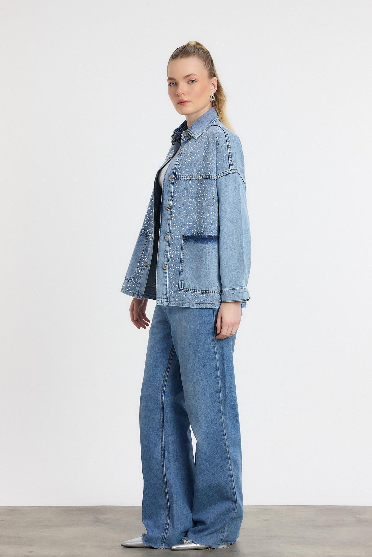 0404 Taş Detay Jean Ceket Buzkar - 7