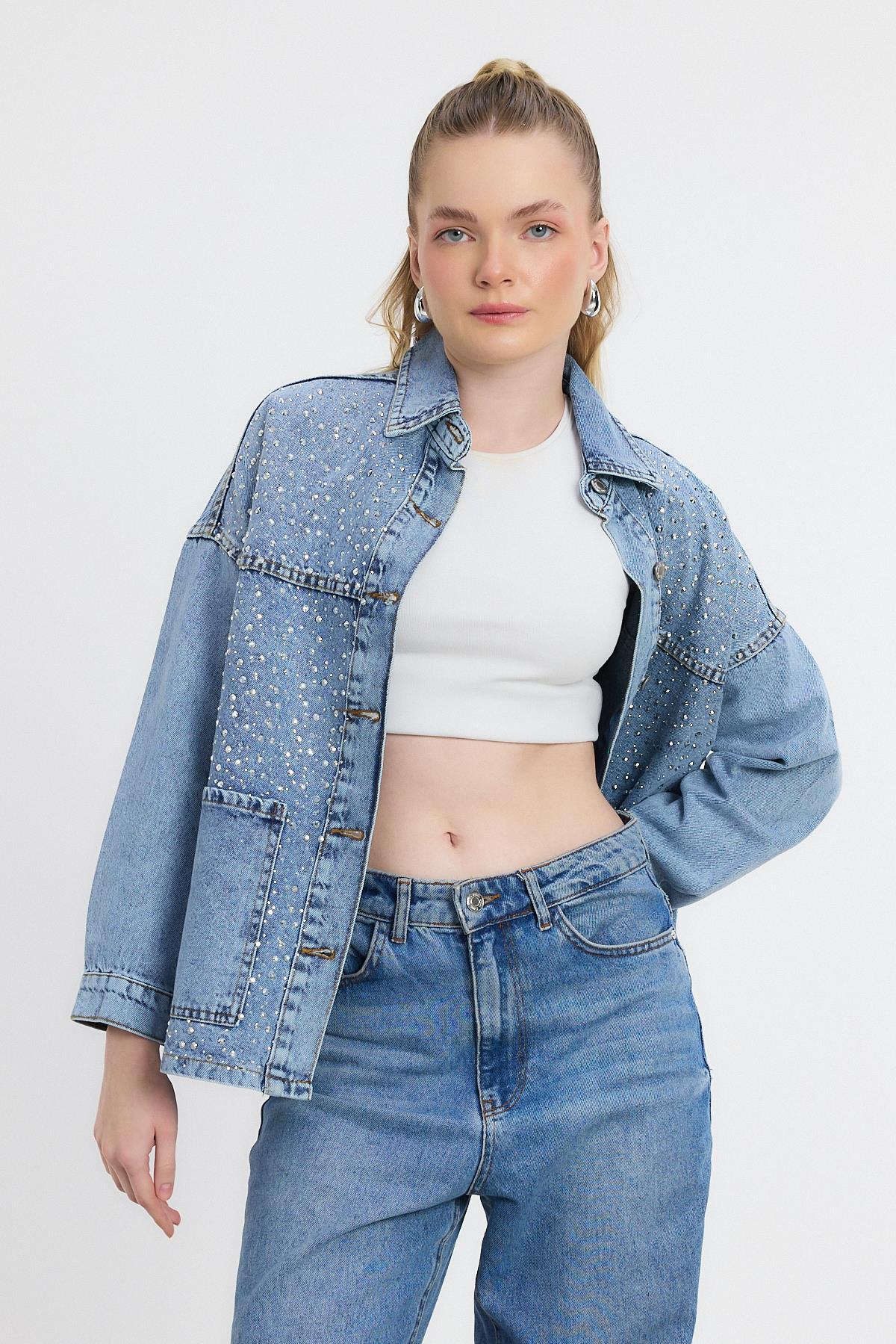 0404 Taş Detay Jean Ceket Buzkar - RAYS