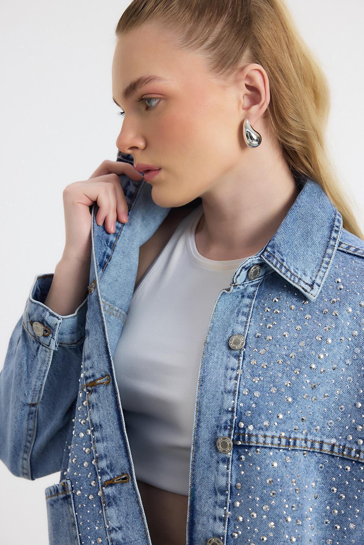 0404 Taş Detay Jean Ceket Buzkar - 4