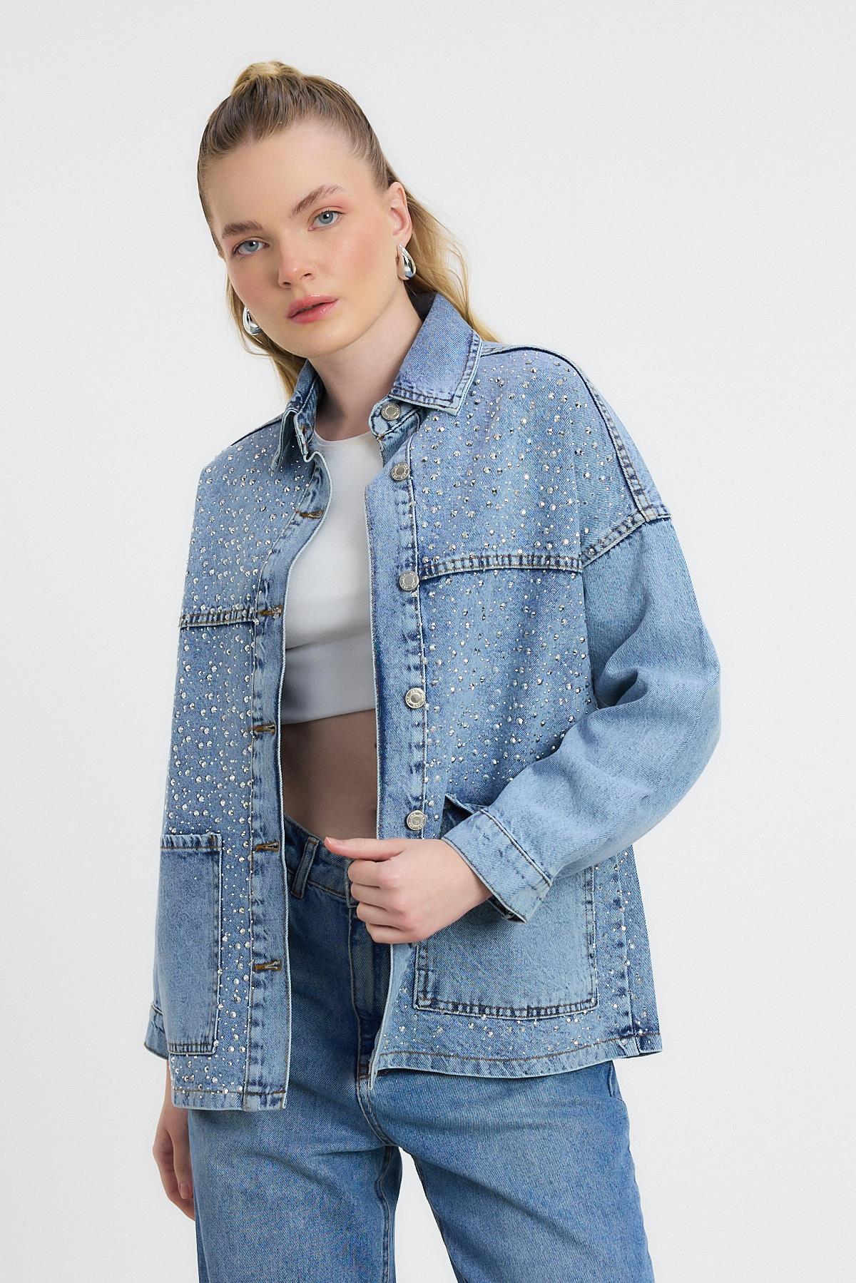Buzkar Taş Detay Jean Ceket 0404 - 2