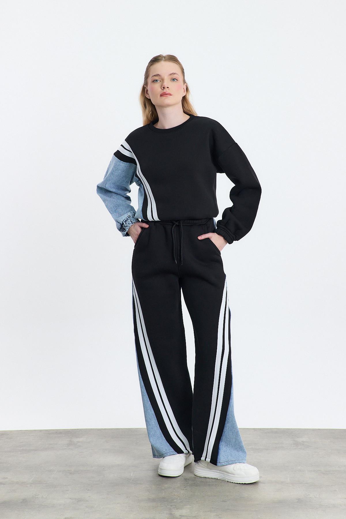 Siyah Kot Şerit Detay Eşofman 05005 - 8