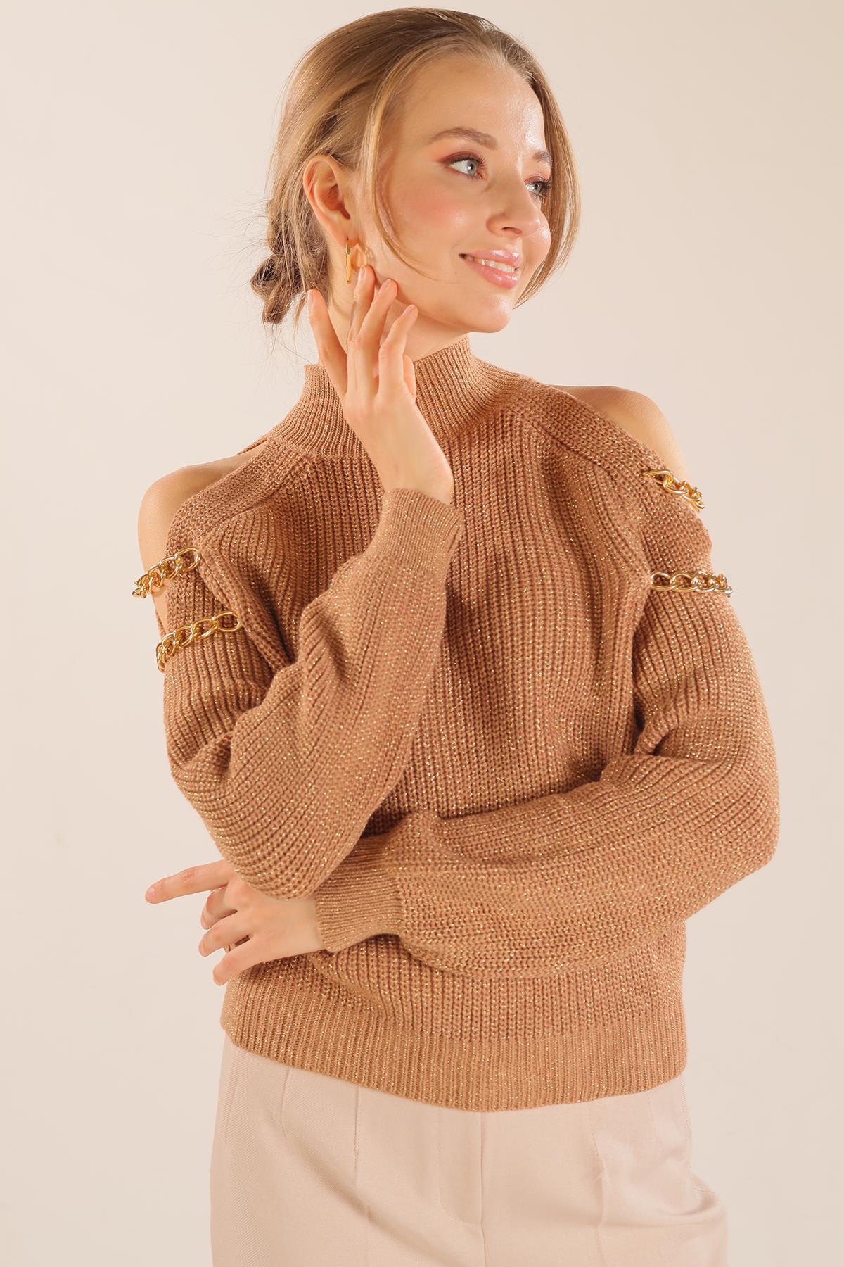 057 Omuz Dekolte Zincirli Kazak Camel - 1