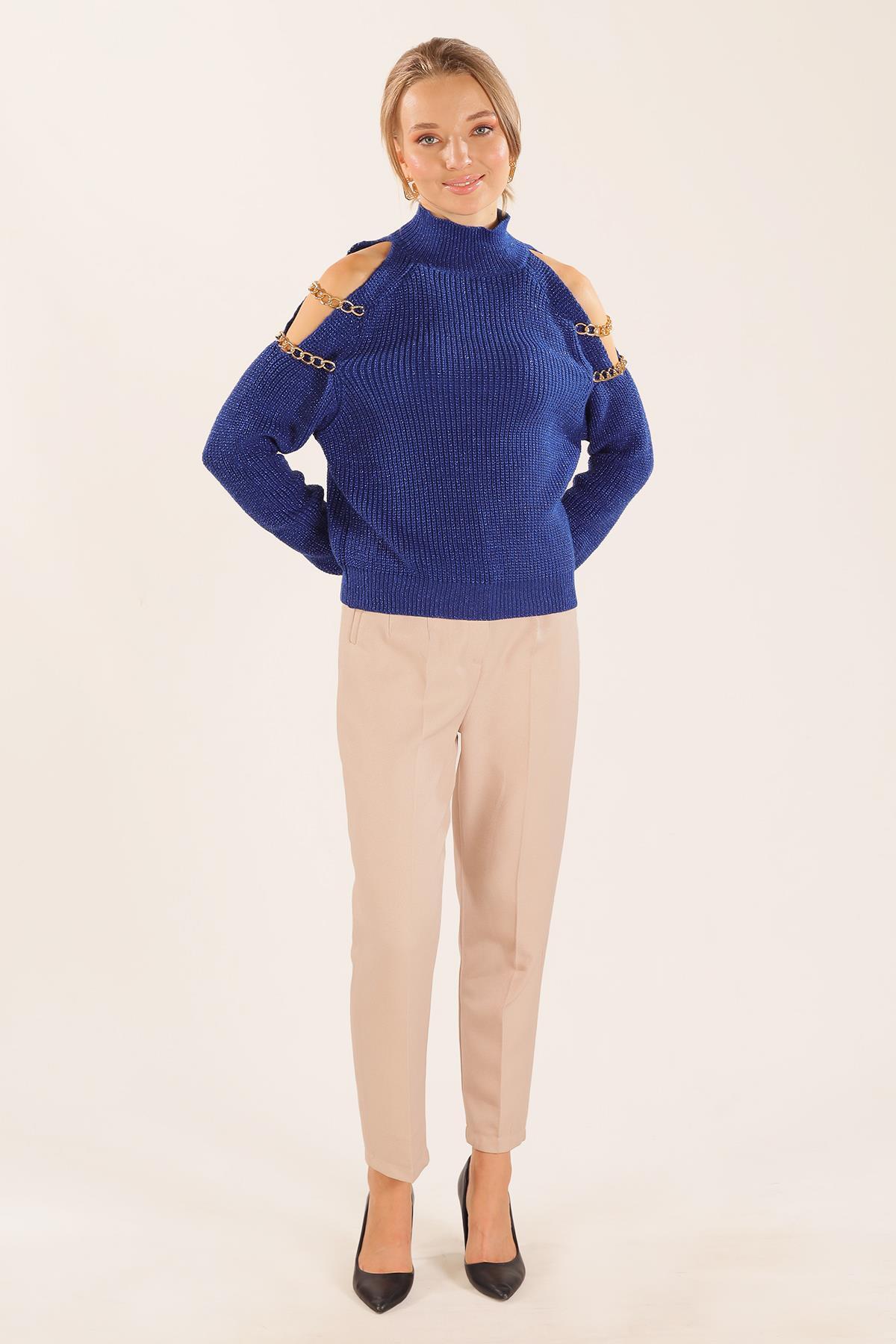 Saks Omuz Dekolte Zincirli Kazak 057 - 2