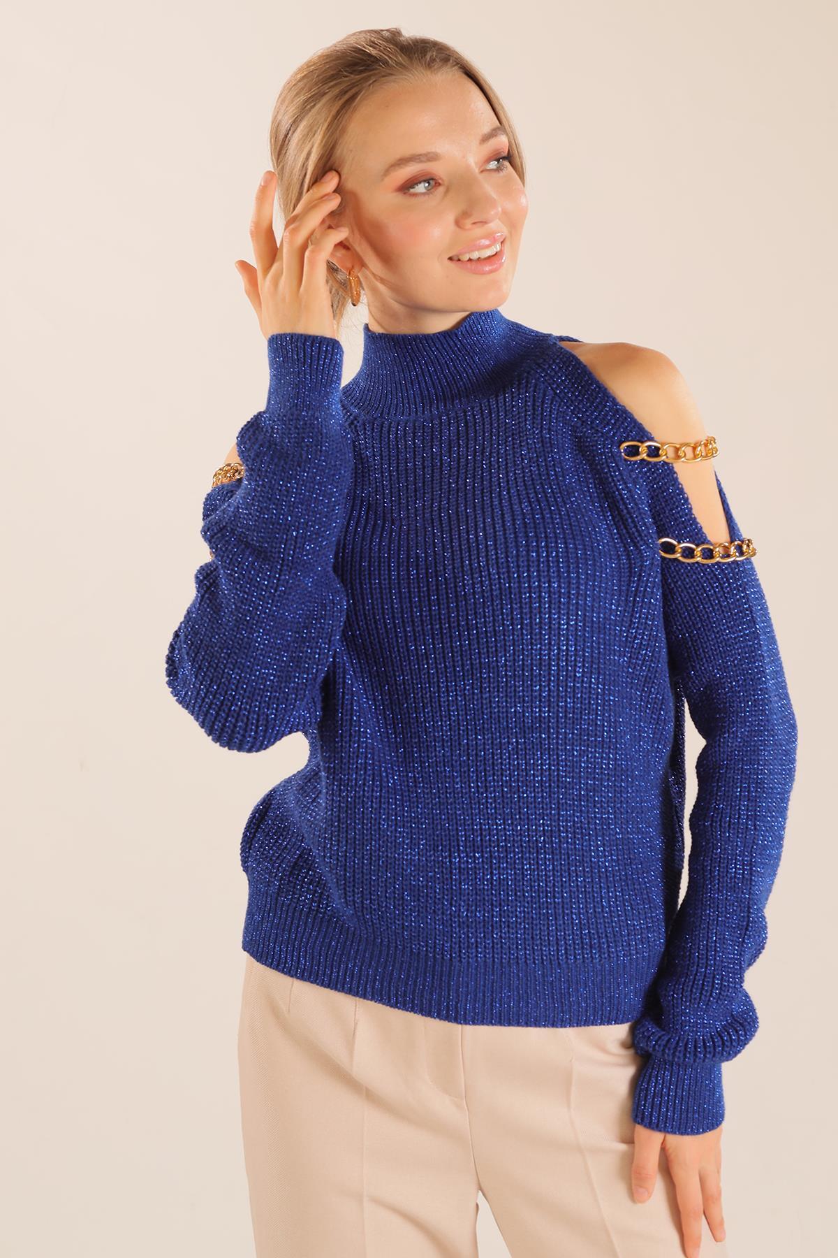 Saks Omuz Dekolte Zincirli Kazak 057 - 3