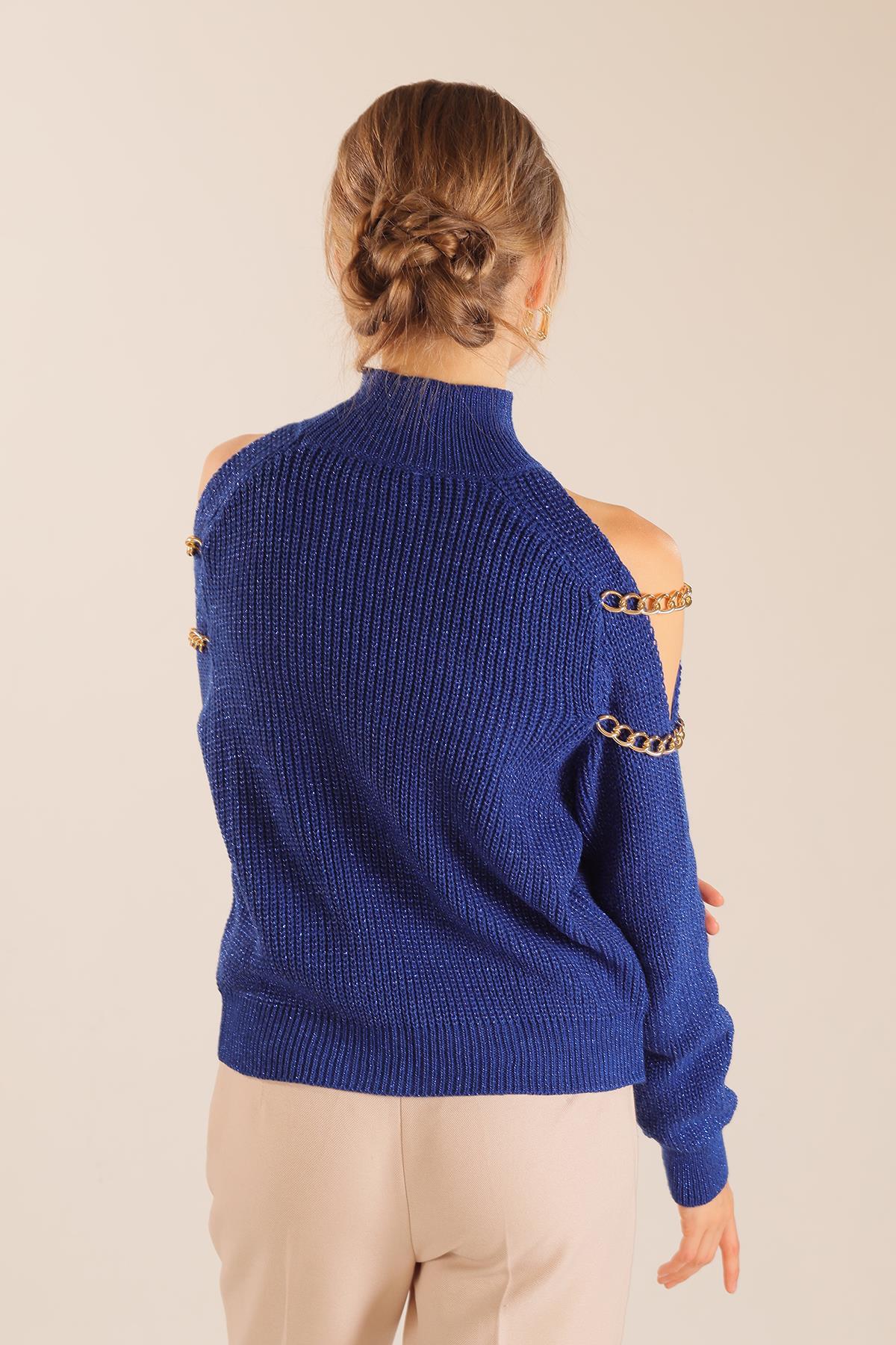 Saks Omuz Dekolte Zincirli Kazak 057 - 5