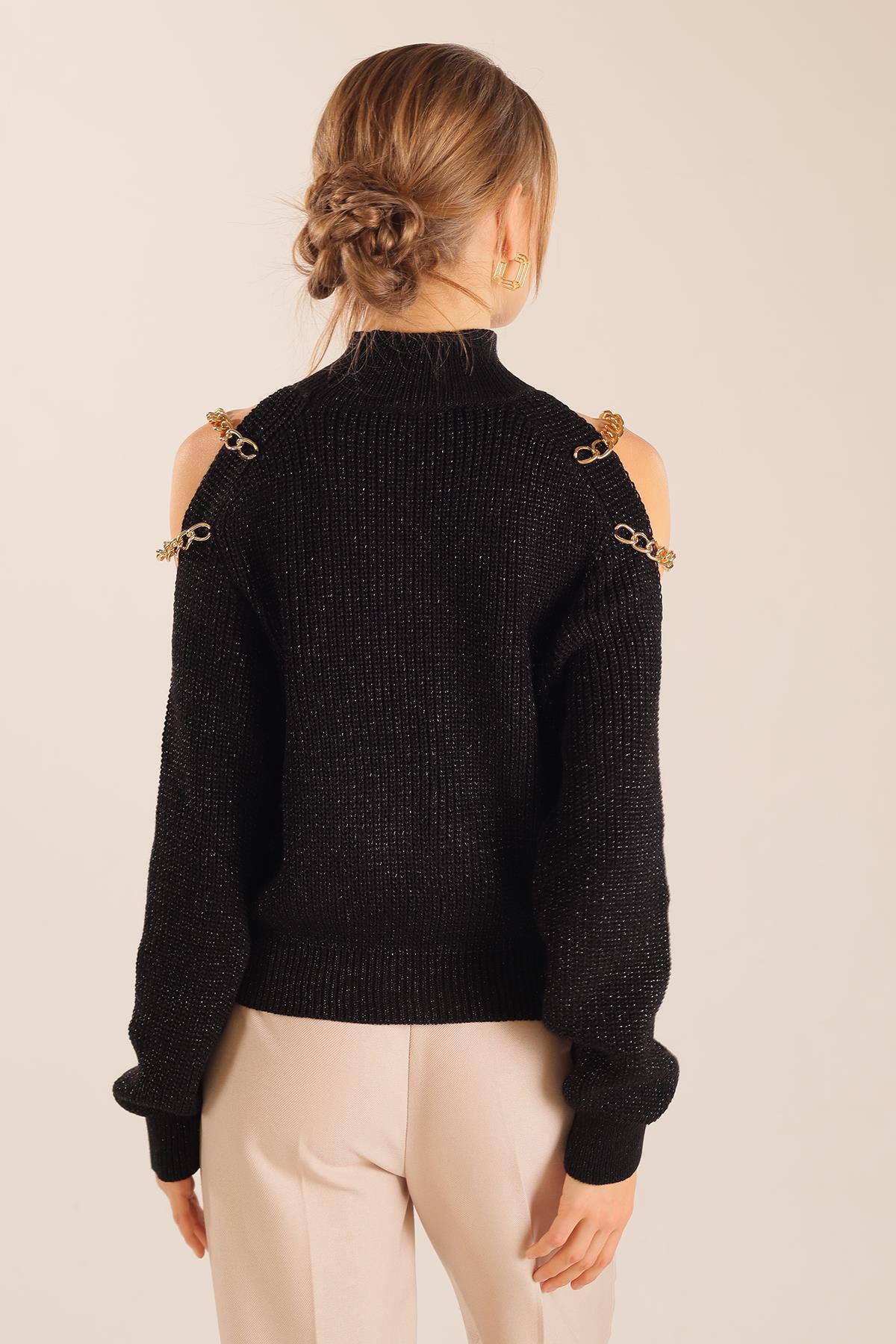 057 Omuz Dekolte Zincirli Kazak Siyah - 5