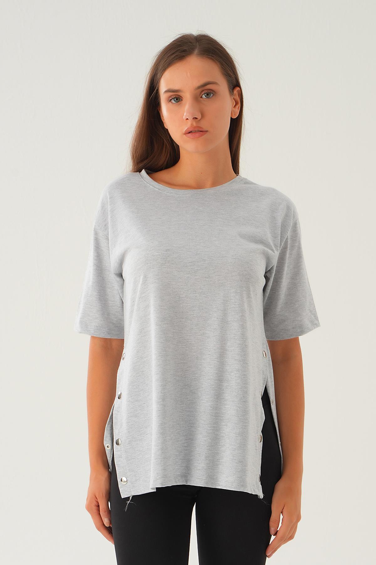 Gri Melaj Yanları Çıtçıtlı Süprem Tişört 066 - 1