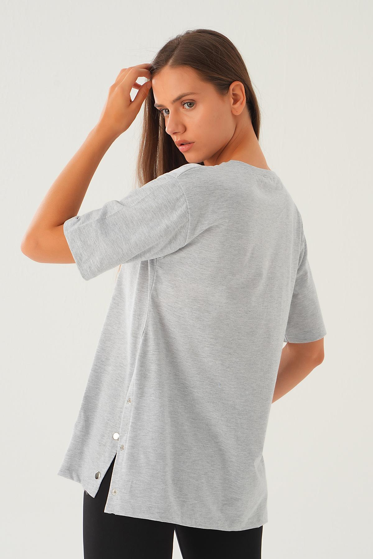 Gri Melaj Yanları Çıtçıtlı Süprem Tişört 066 - 5