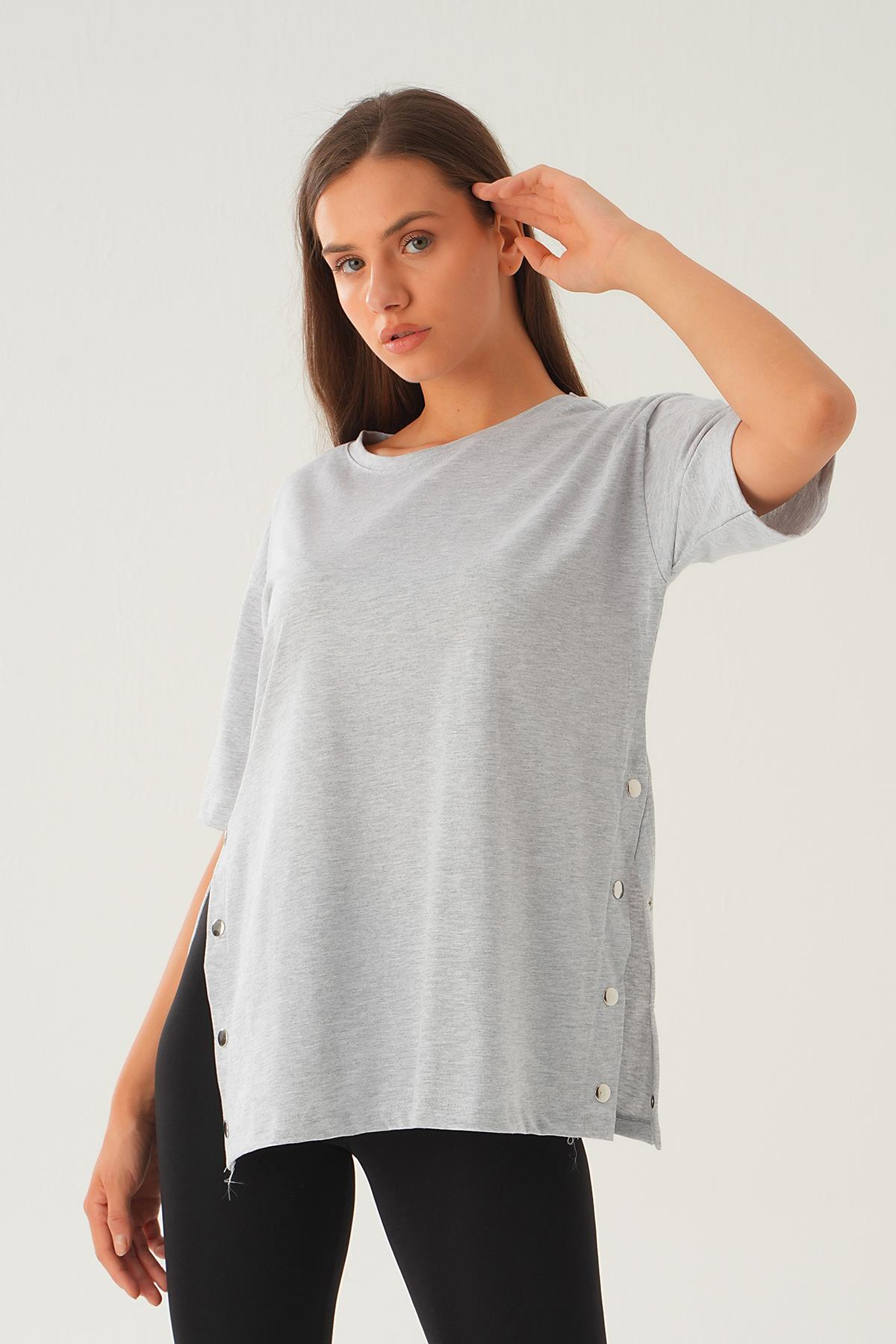 Gri Melaj Yanları Çıtçıtlı Süprem Tişört 066 - 6