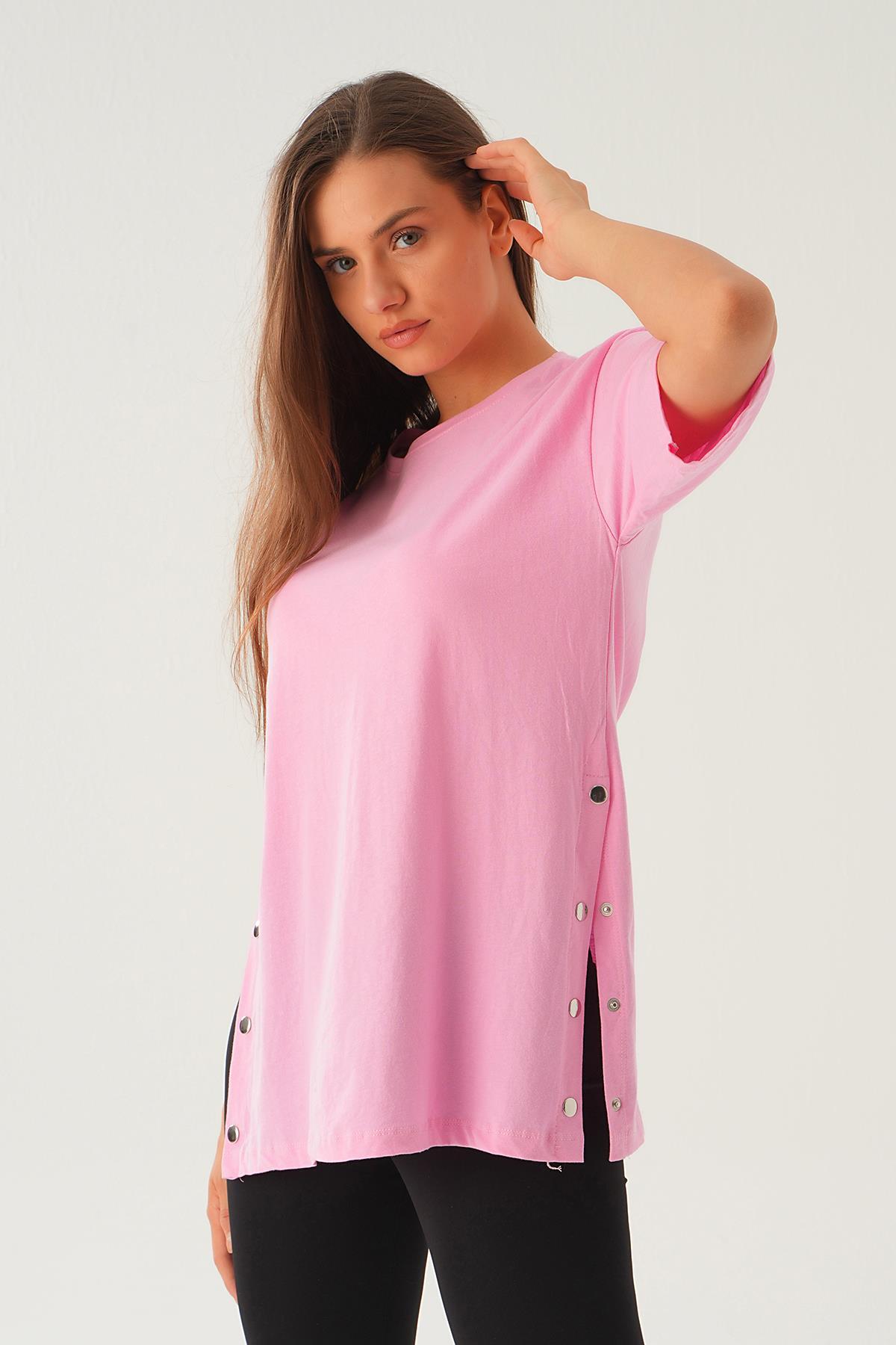 Pembe Yanları Çıtçıtlı Süprem Tişört 066 - 1