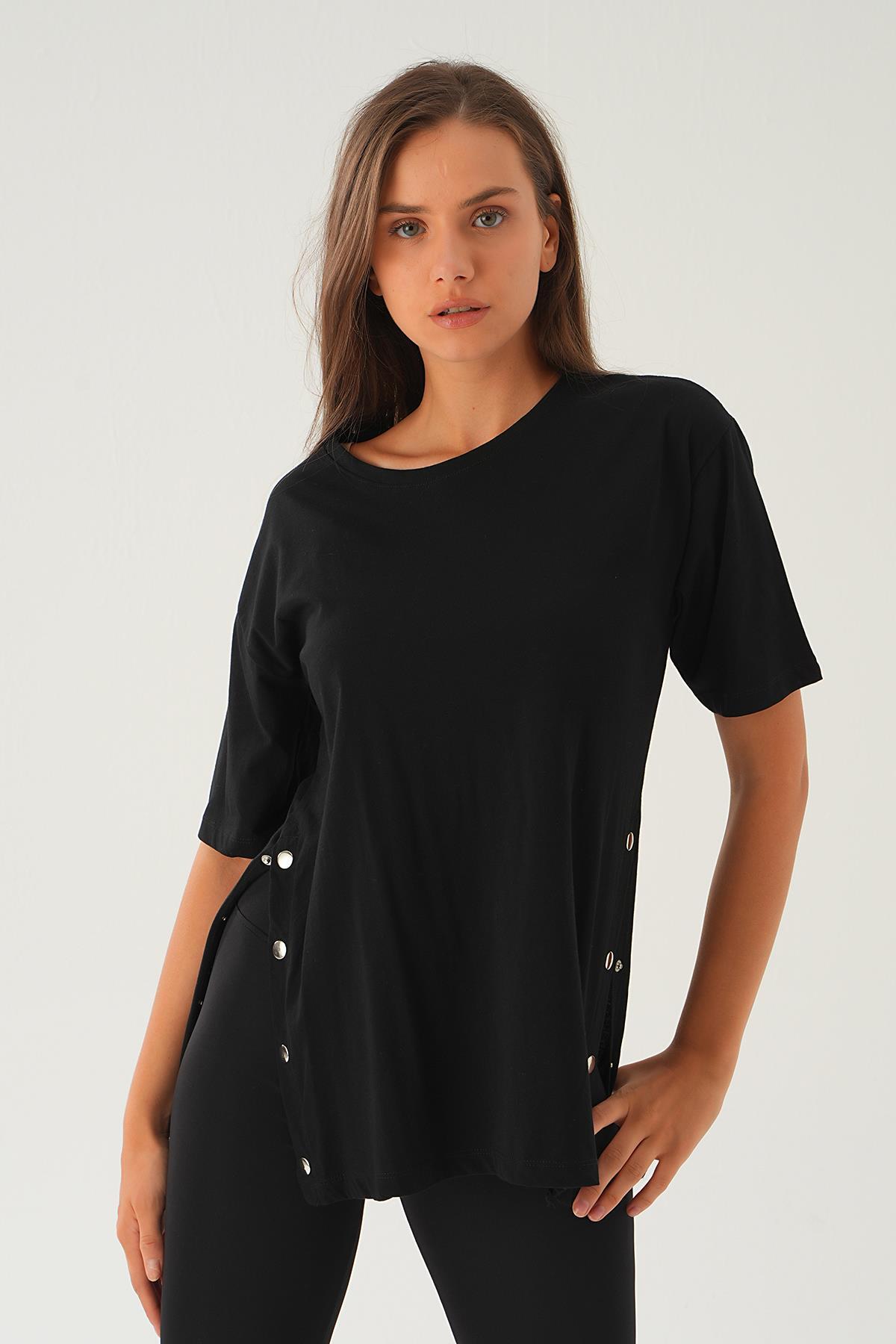 066 Yanları Çıtçıtlı Süprem Tişört Siyah - 3