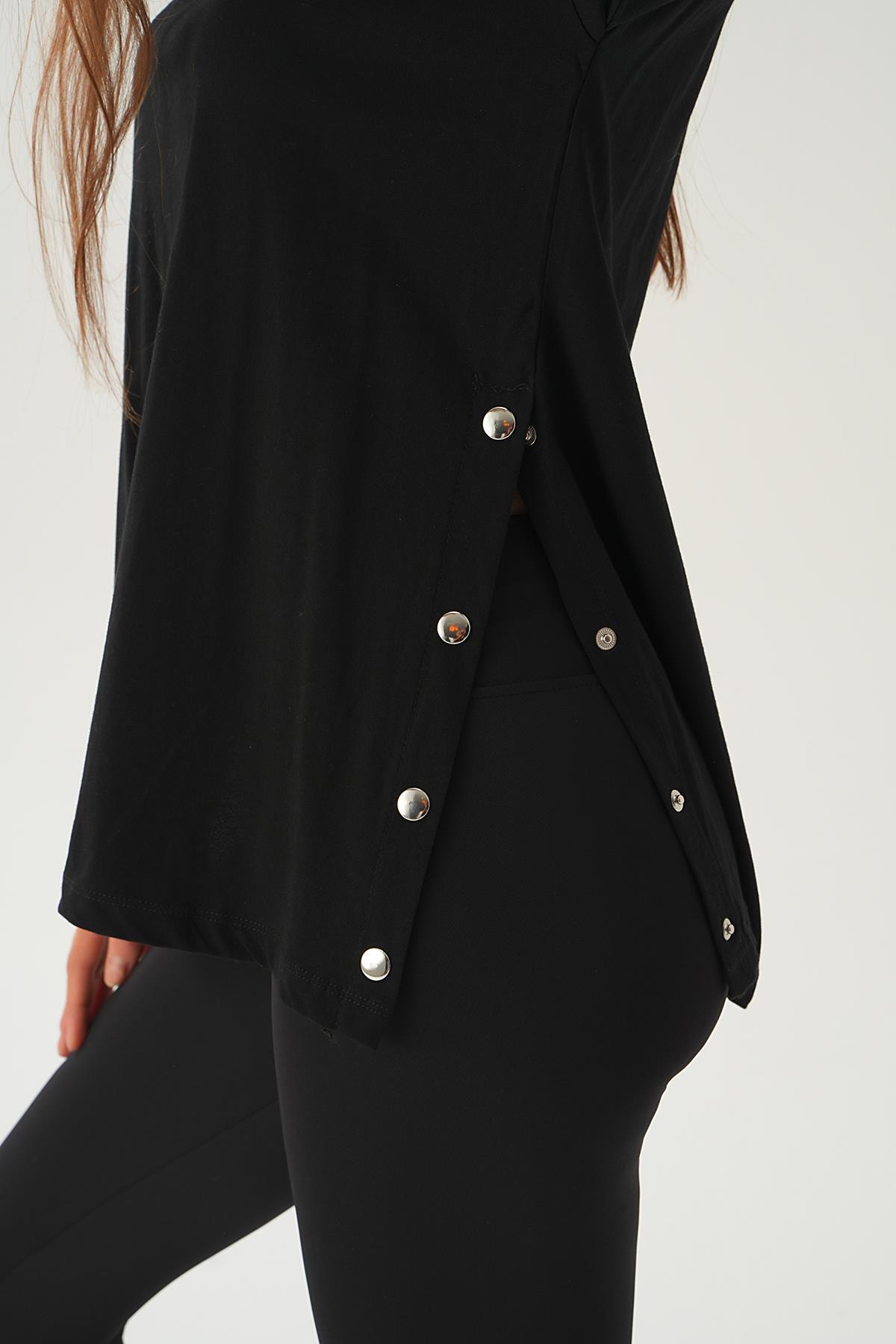 066 Yanları Çıtçıtlı Süprem Tişört Siyah - 6