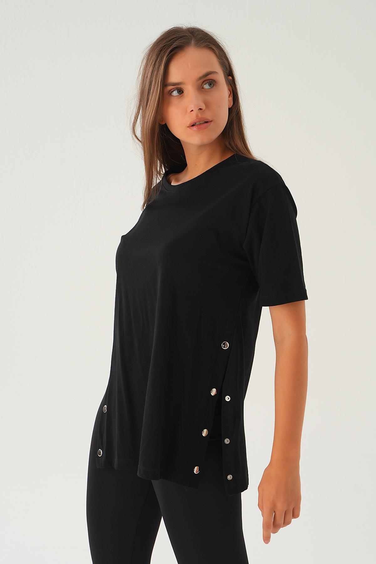 Siyah Yanları Çıtçıtlı Süprem Tişört 066 - 4