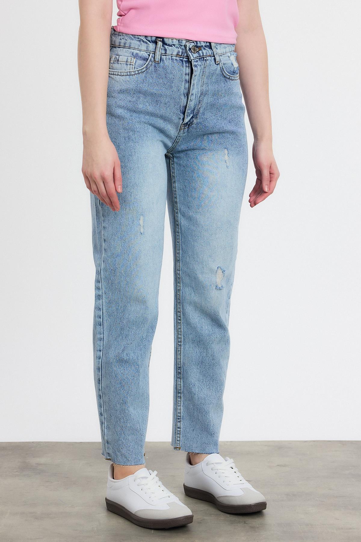 0703 Yırtık Detay Mom Jean Koyu Mavi - RAYS