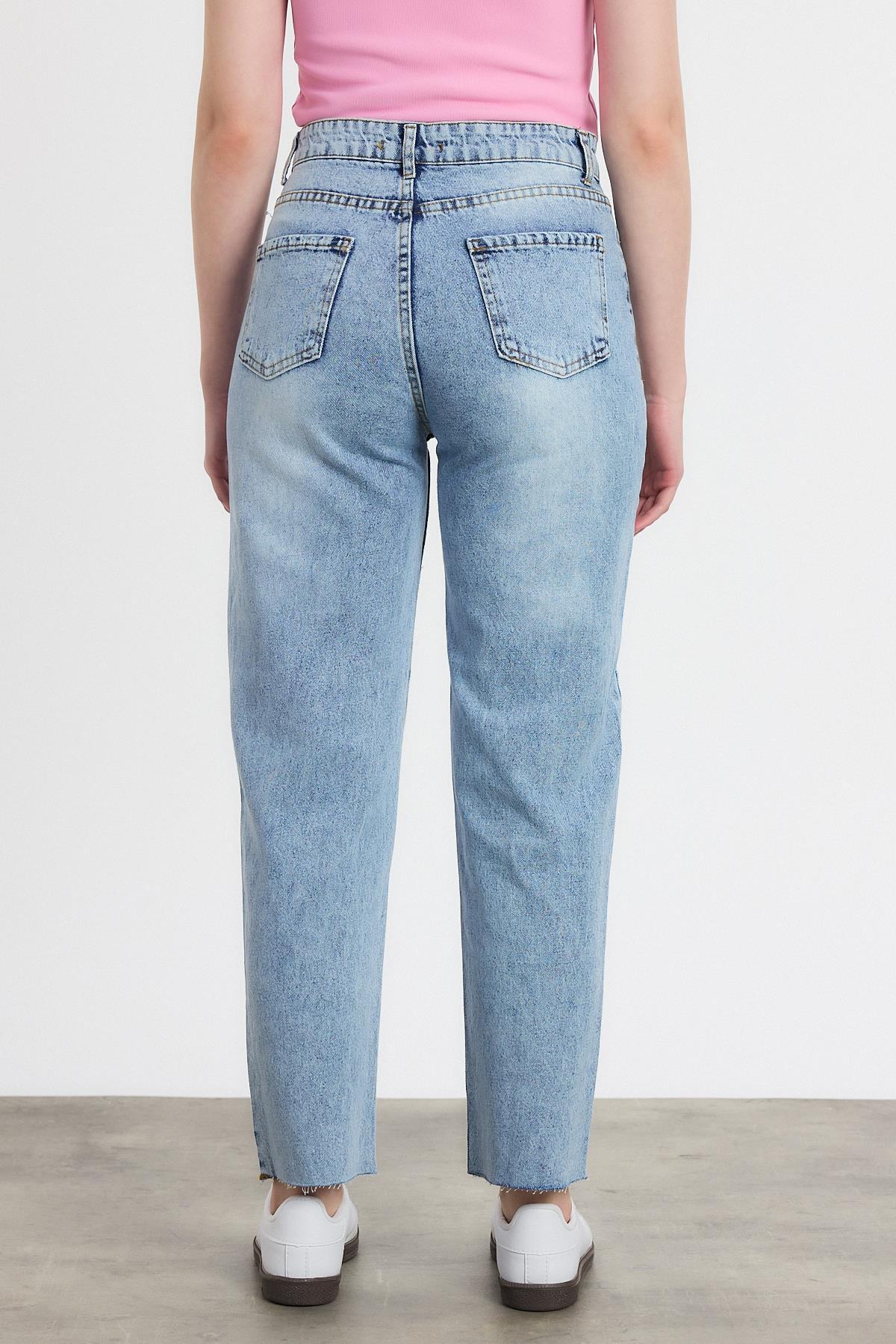 Koyu Mavi Yırtık Detay Mom Jean 0703 - 5