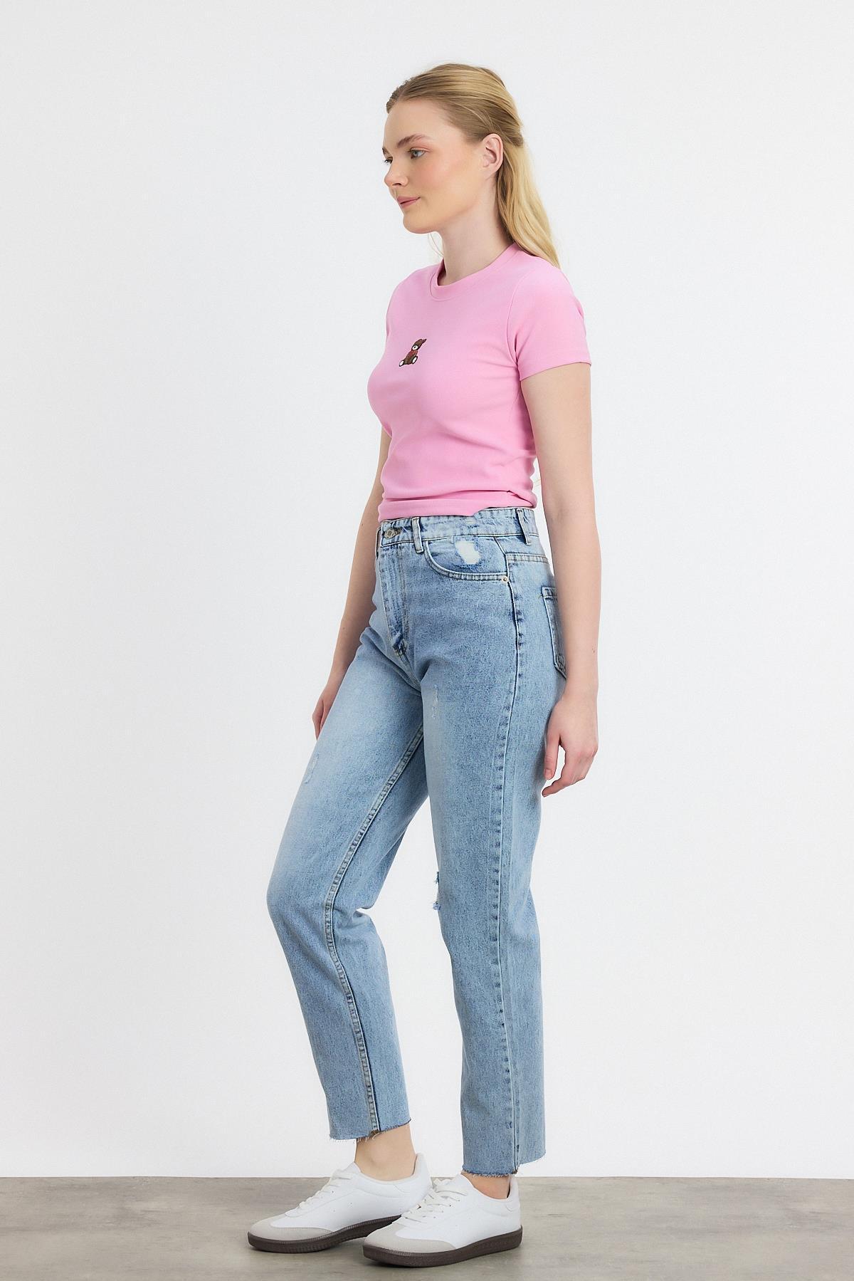 Koyu Mavi Yırtık Detay Mom Jean 0703 - 7