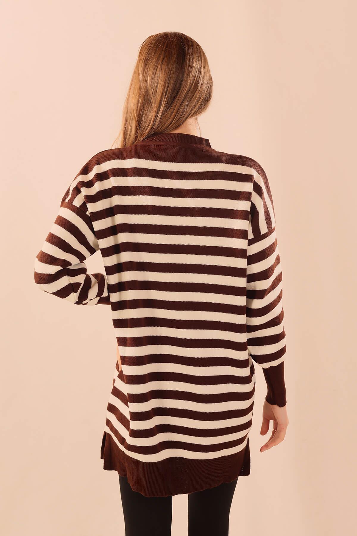 Acı Kahve Bisiklet Yaka Yırtmaç Detay Kazak 075 - 6