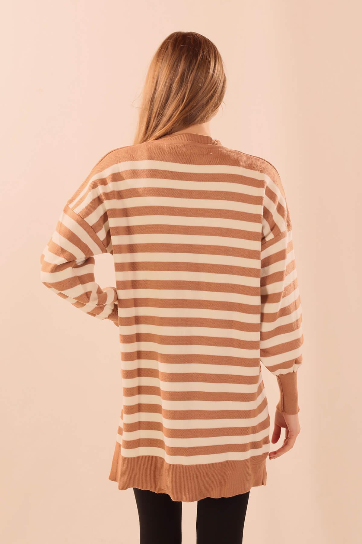 Bisküvi Bisiklet Yaka Yırtmaç Detay Kazak 075 - 7