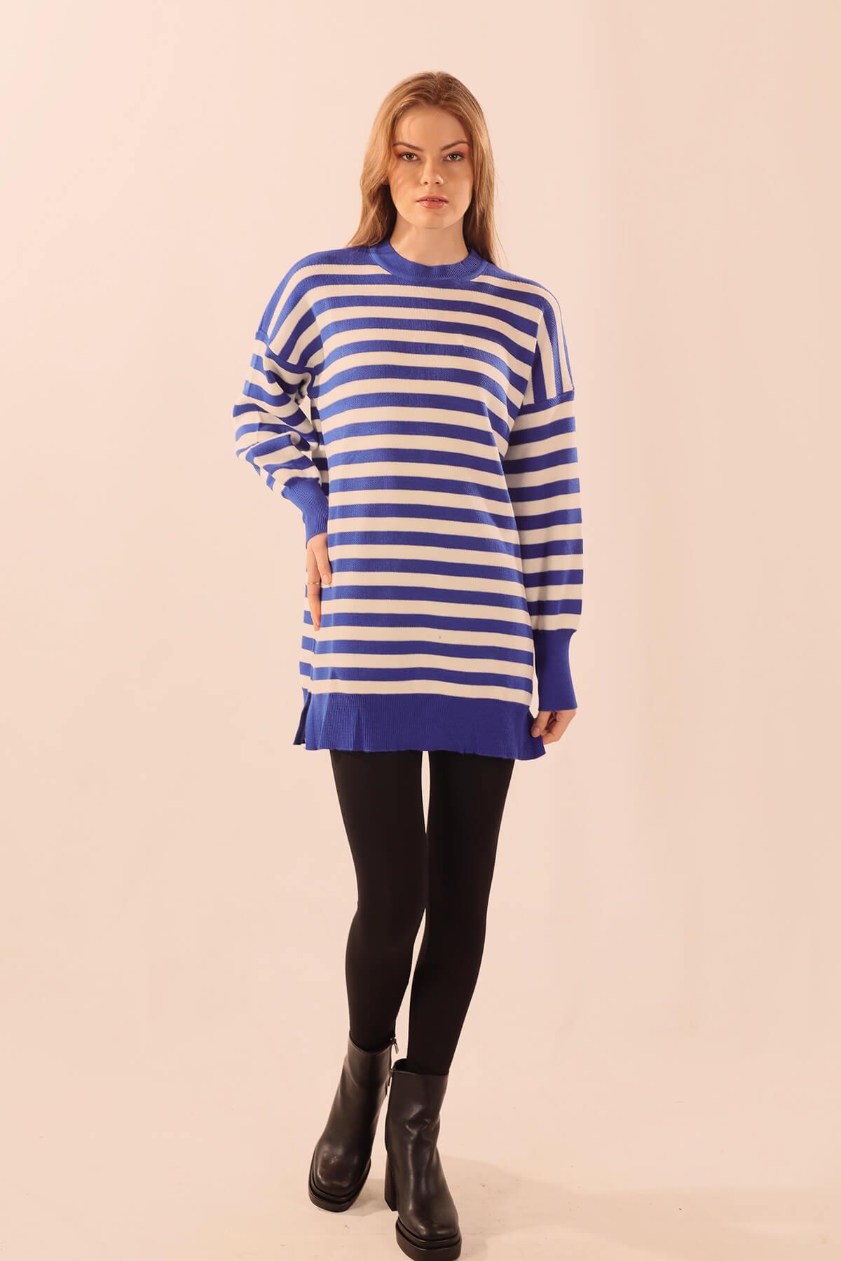 Saks Bisiklet Yaka Yırtmaç Detay Kazak 075 