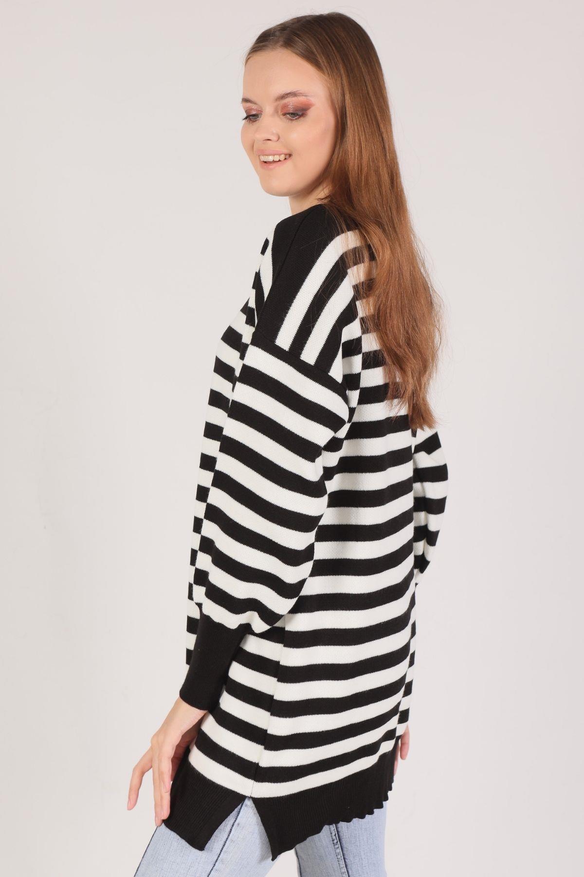 Siyah Bisiklet Yaka Yırtmaç Detay Kazak 075 - 2