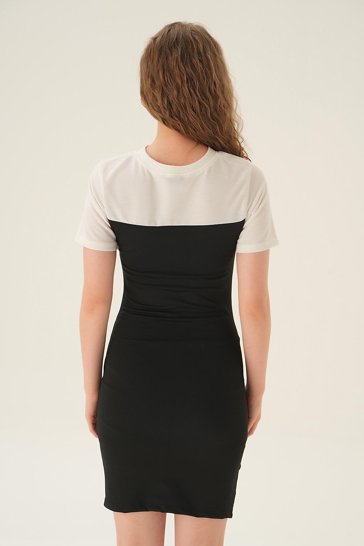 080 Tişört Detay Elbise Siyah - 5