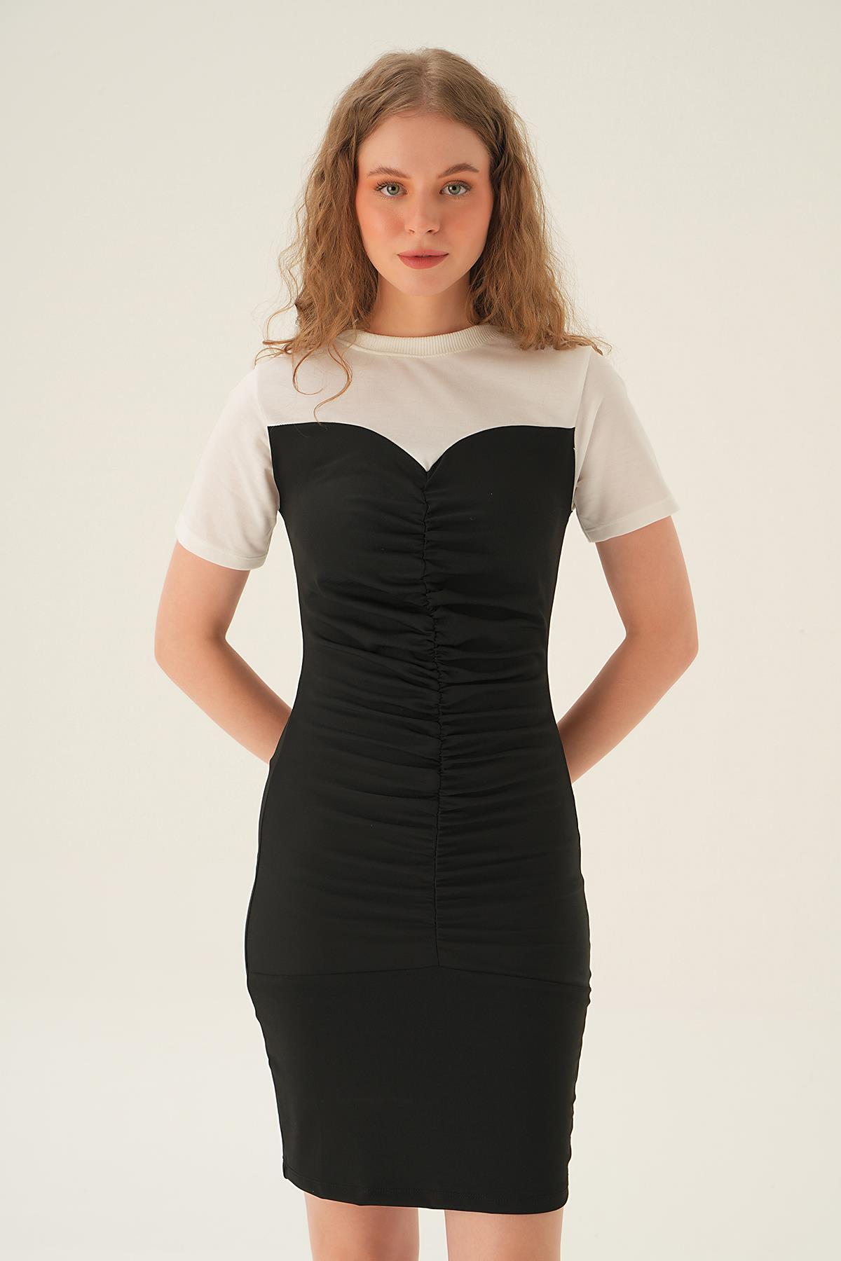 Siyah Büzgülü Elbise 080 - 1