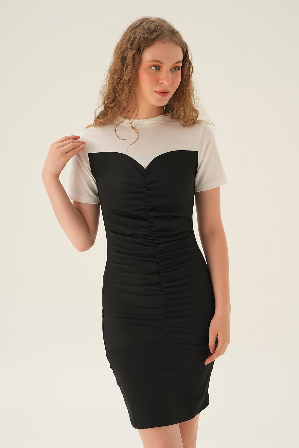 Siyah Büzgülü Elbise 080 - 4