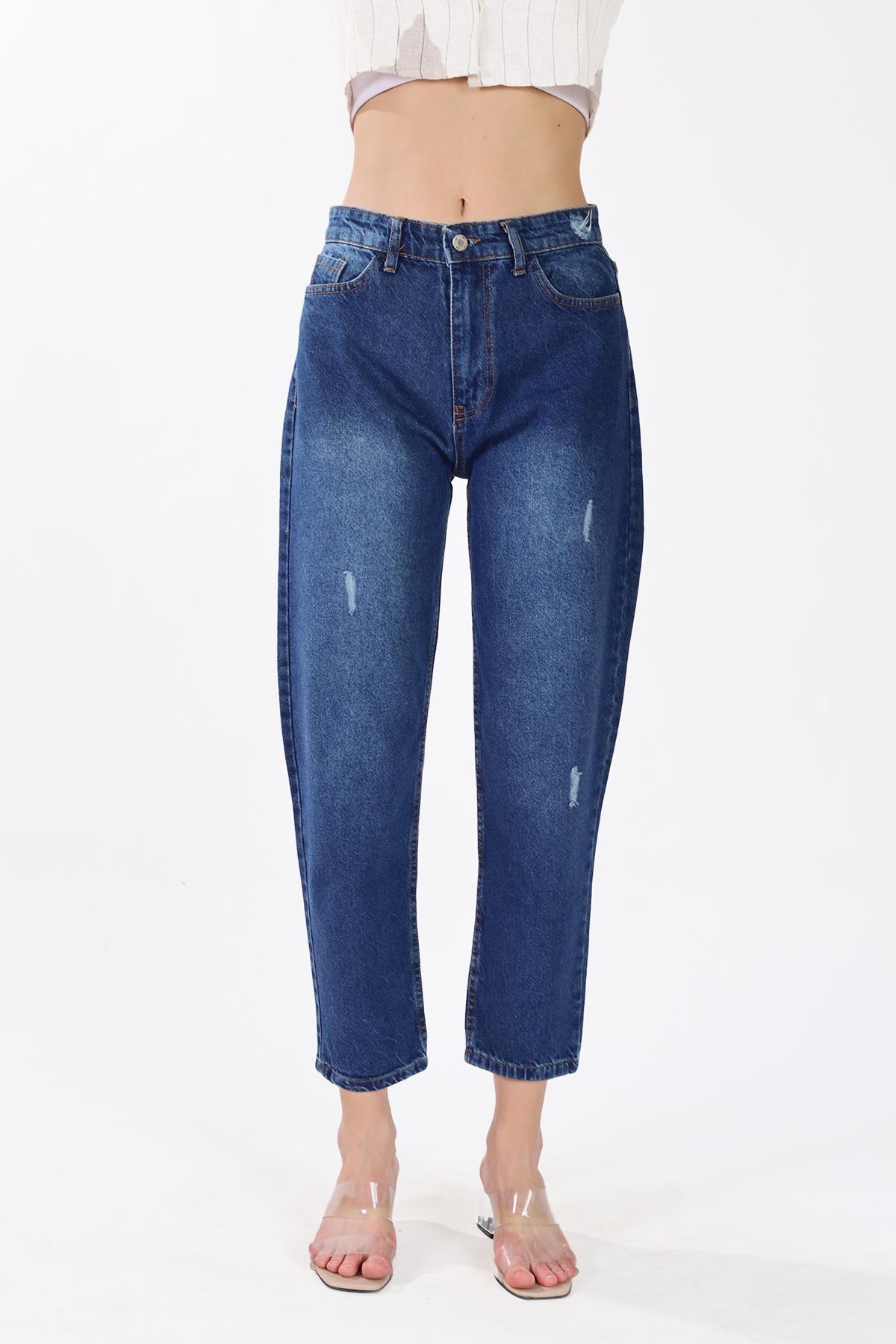 0803 Paça Yırtık Detay Jean Pantolon Koyu Mavi - RAYS