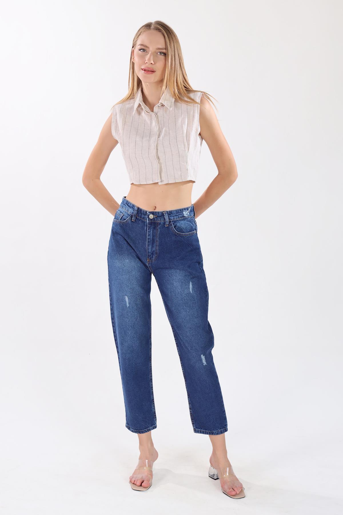 Koyu Mavi Paça Yırtık Detay Jean 0803 - RAYS