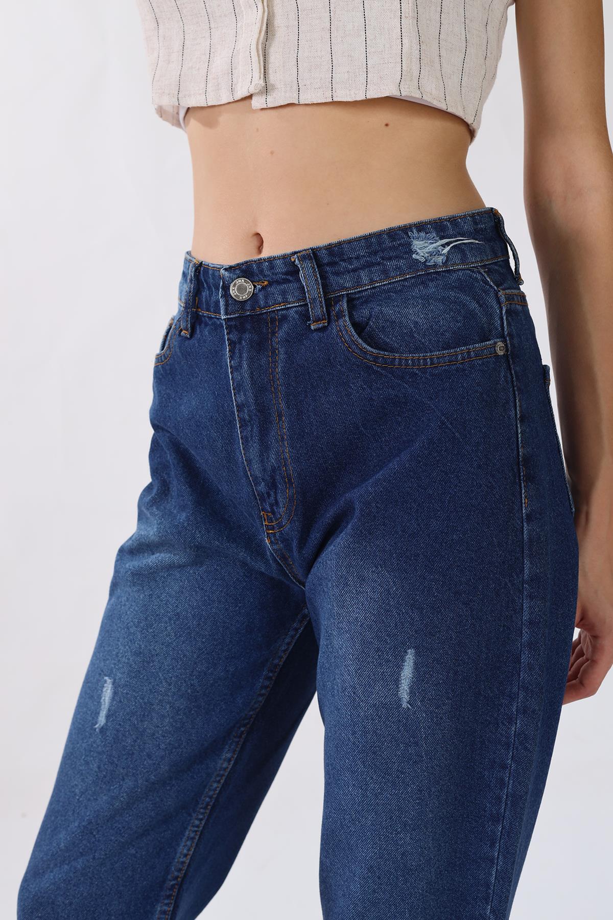 Koyu Mavi Paça Yırtık Detay Jean 0803 - 5