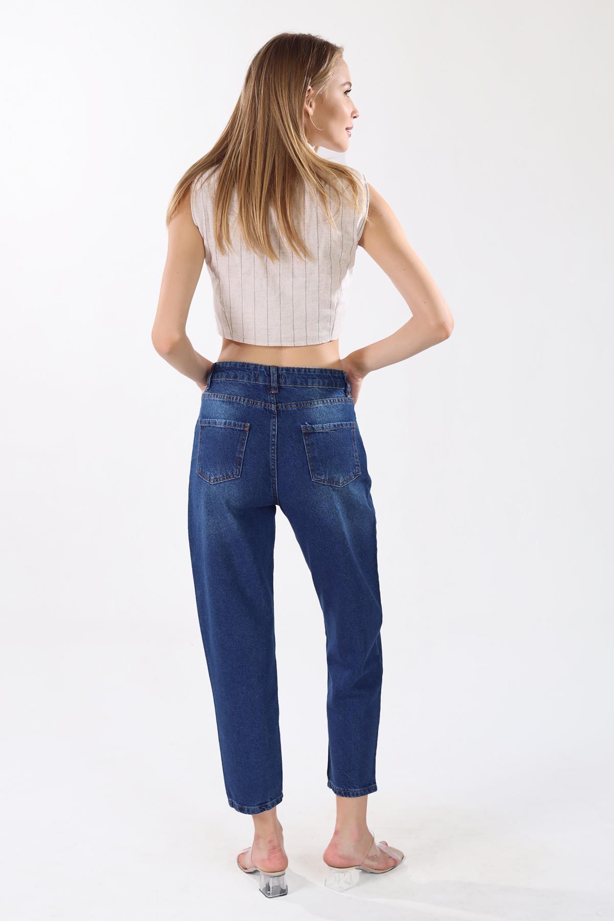 Koyu Mavi Paça Yırtık Detay Jean 0803 - 7